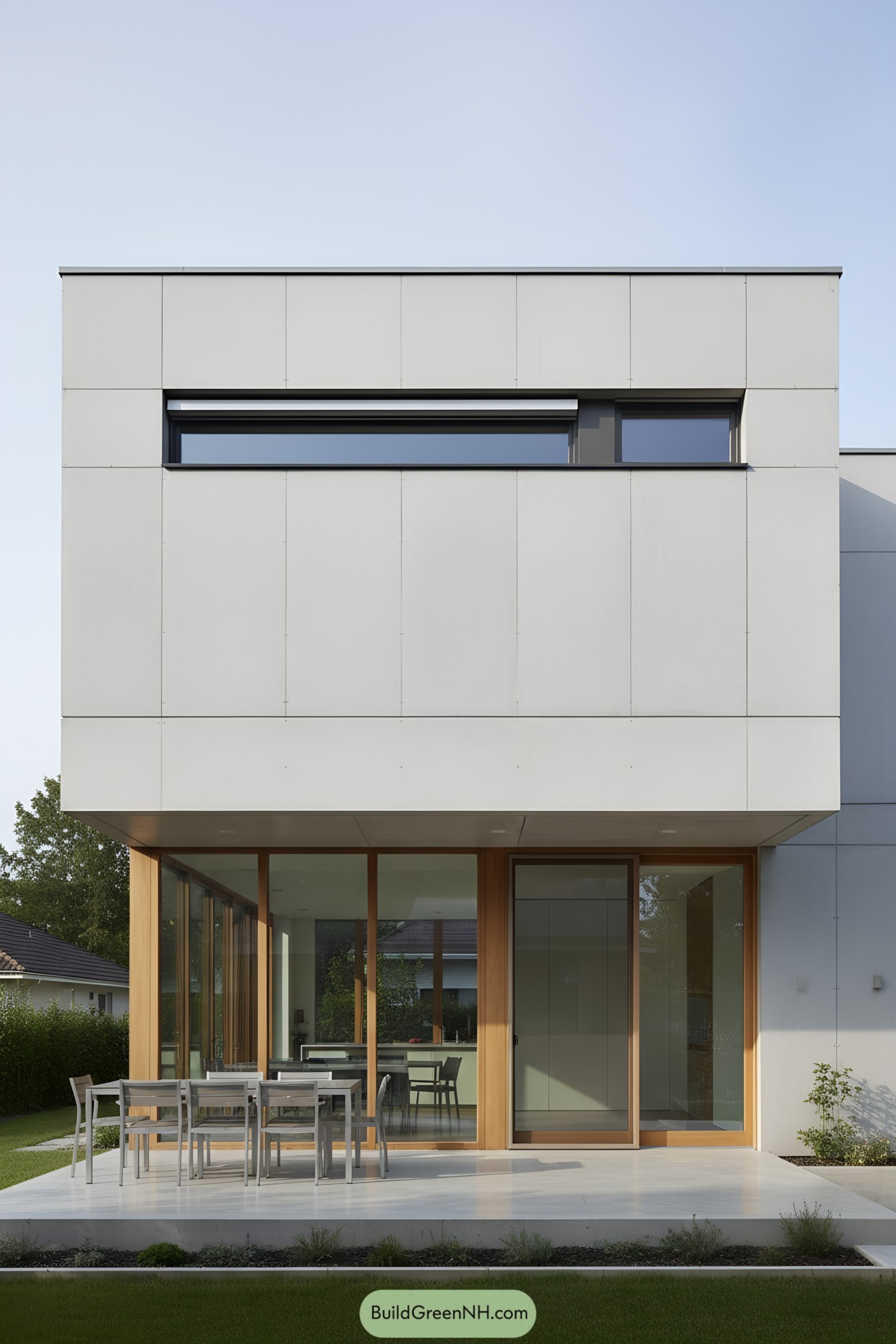 Minimalist concrete house with wood-framed glass