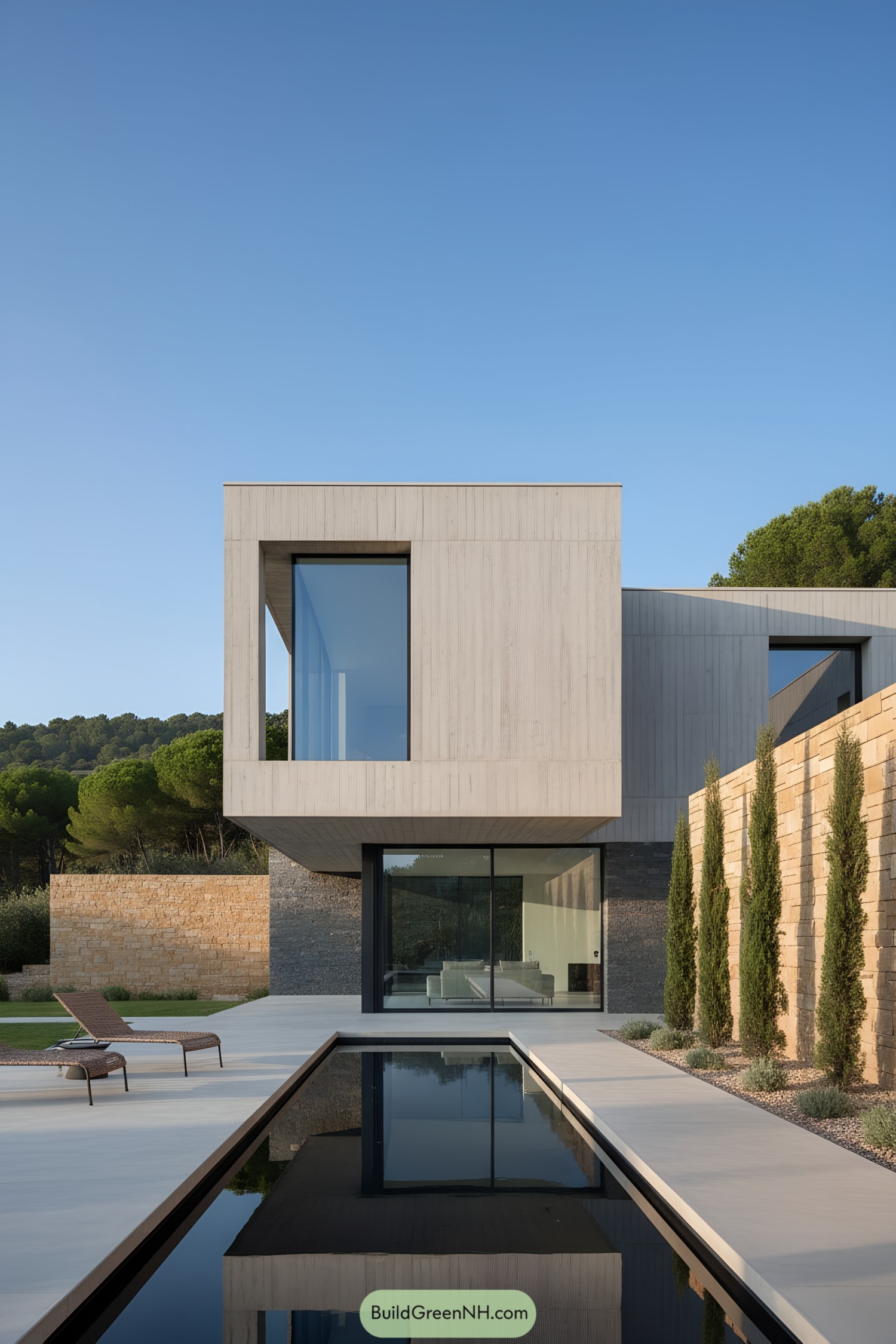 Minimalist concrete villa with reflecting pool