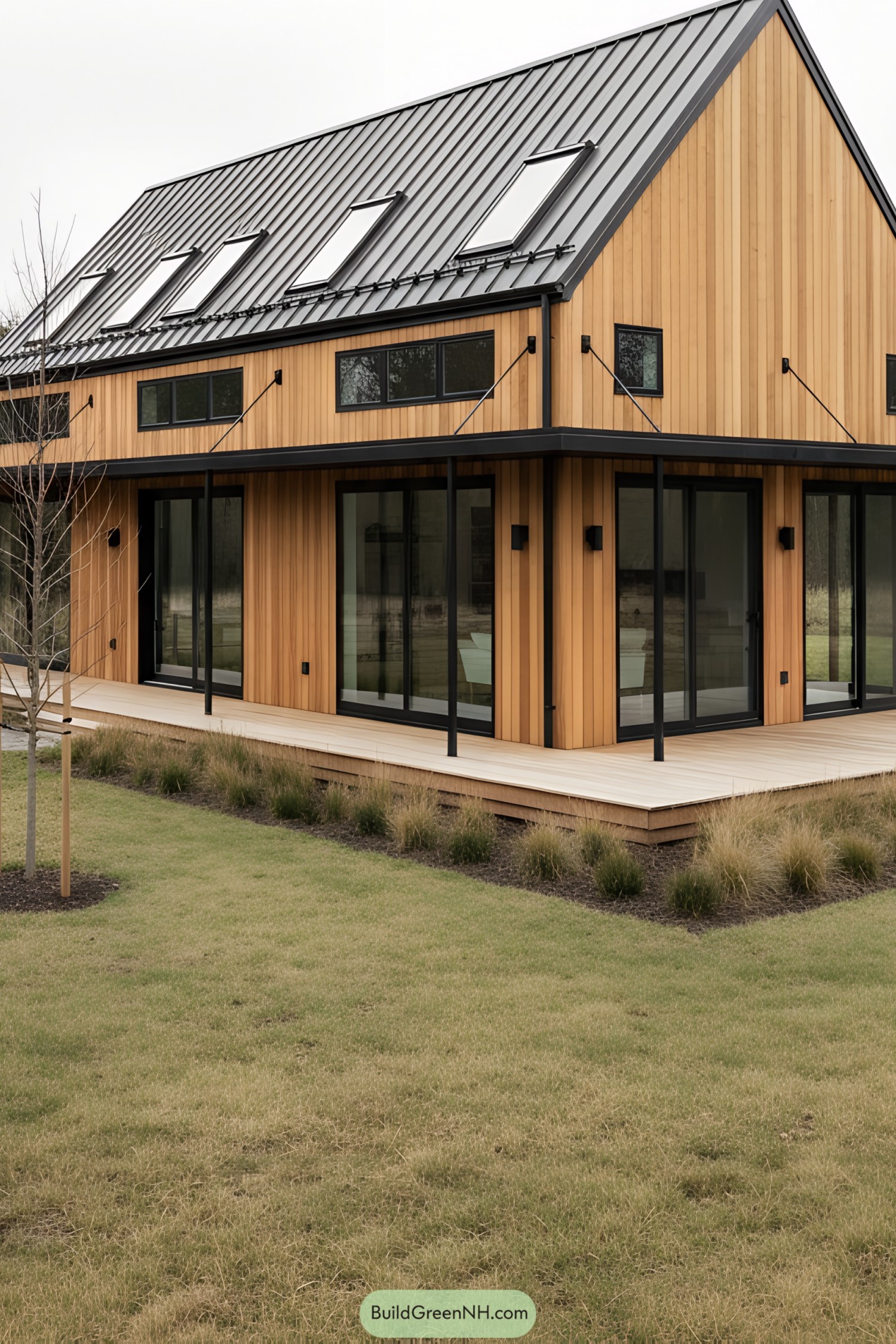 Contemporary barn with cedar siding and metal roof