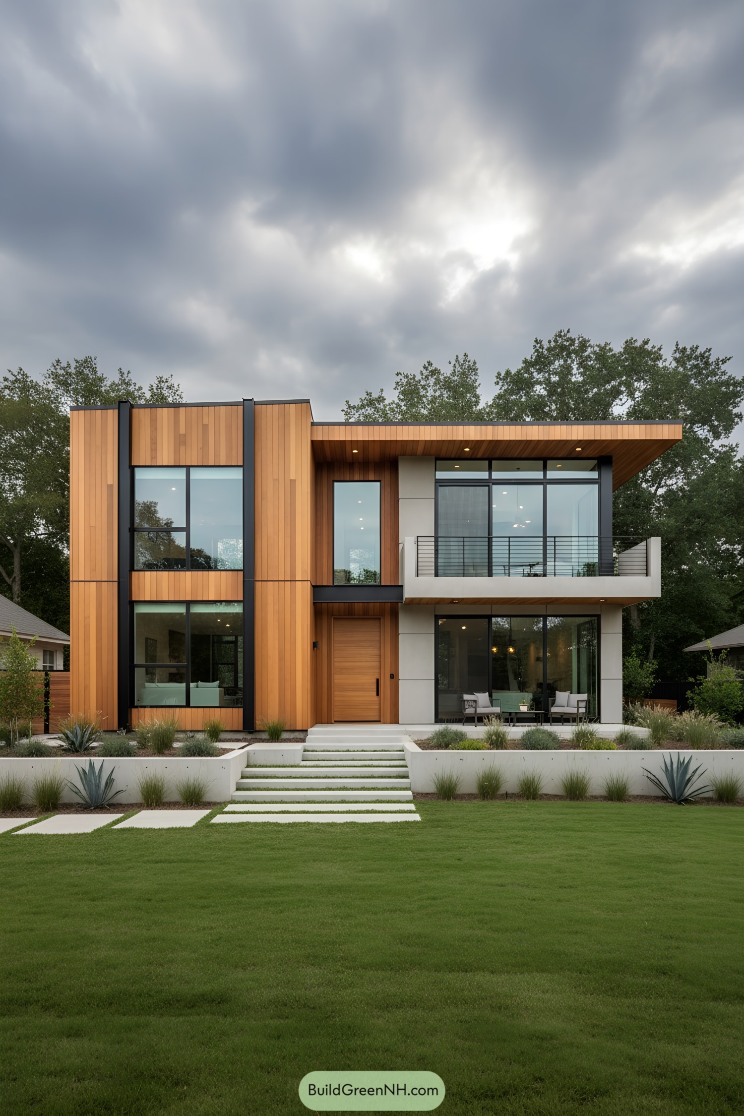 Contemporary house with wood and concrete facade