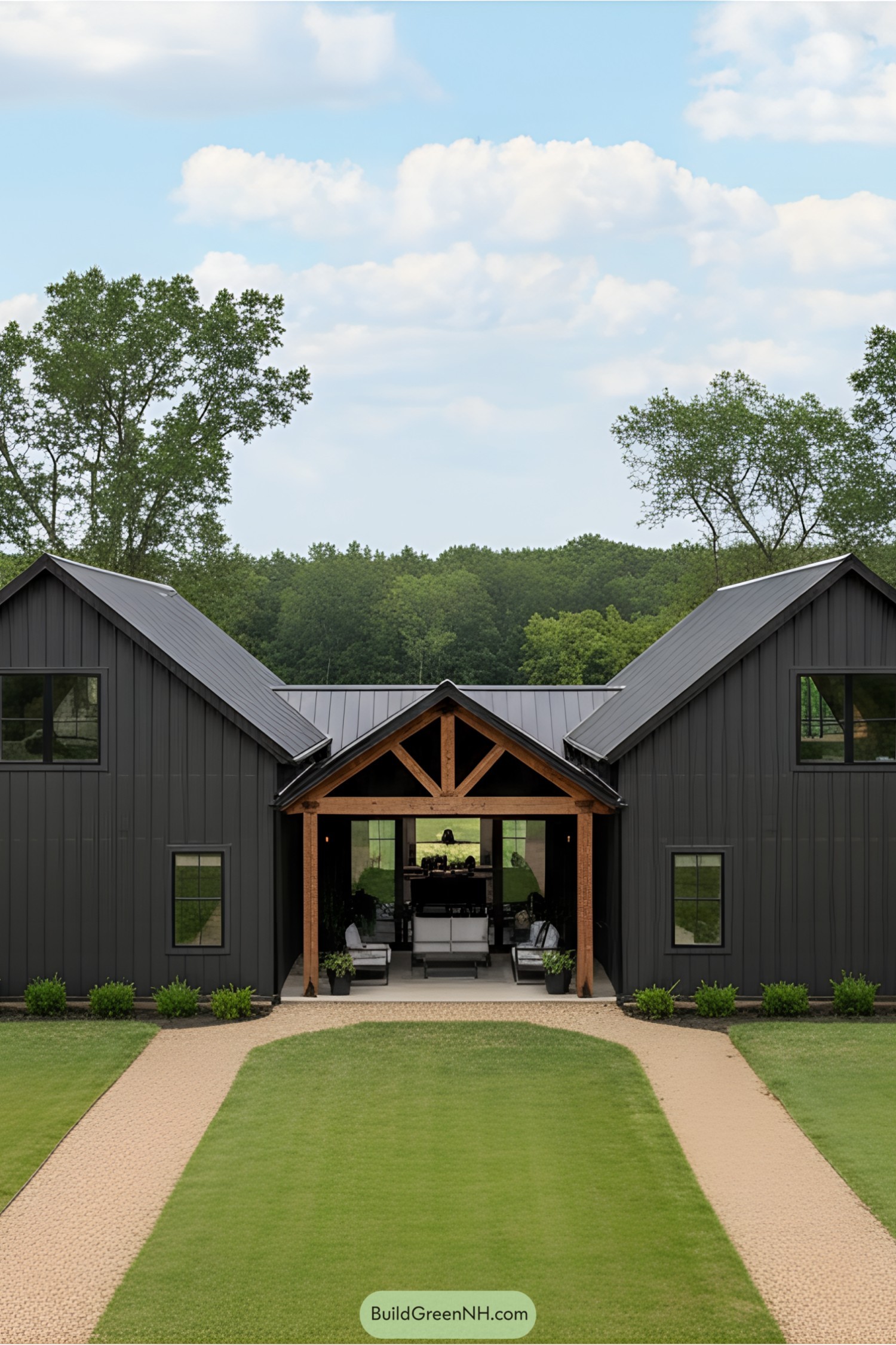 Dogtrot barndominium with open courtyard