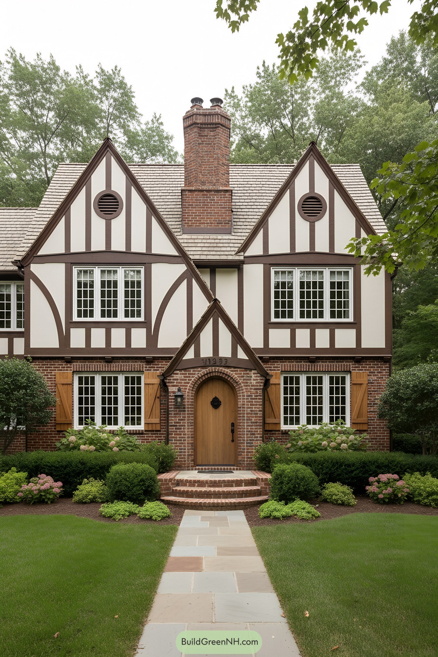Tudor-style home with half-timbering and brick