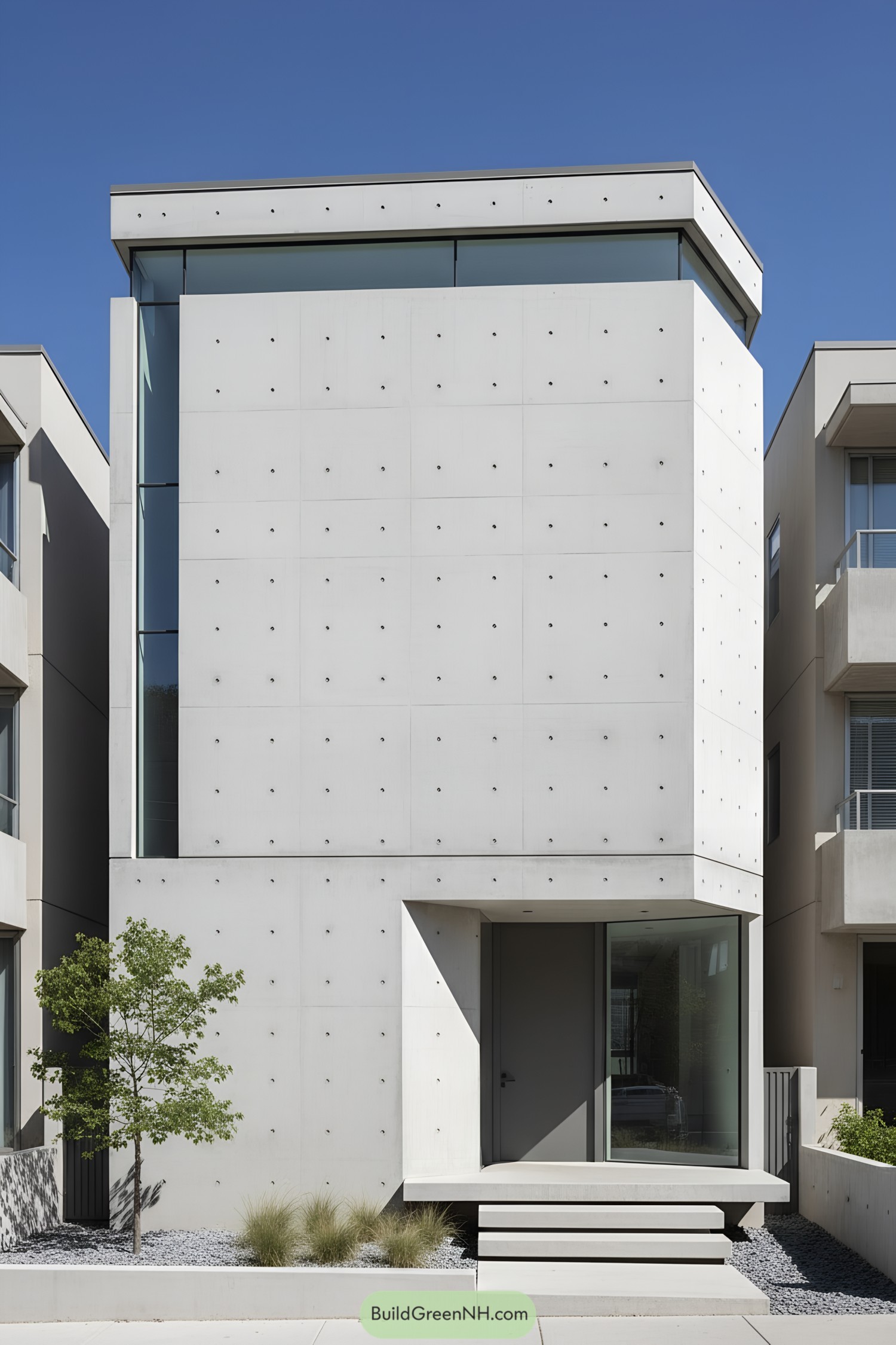 Minimalist concrete townhouse with punctured facade