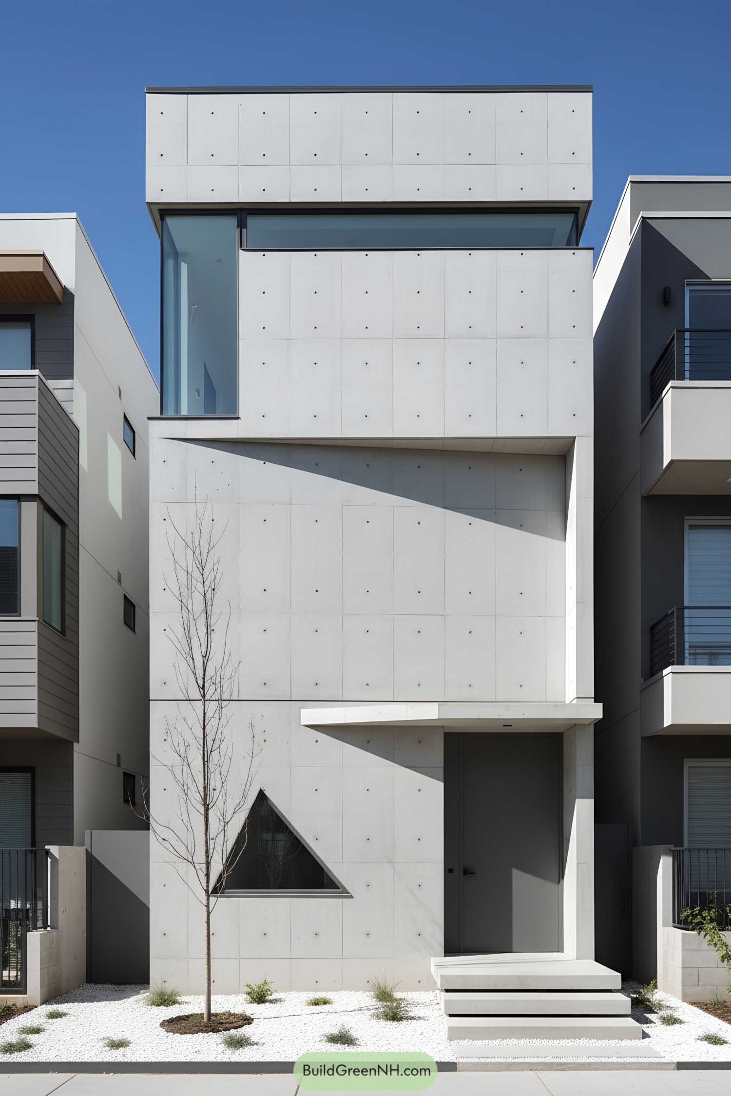 Tall minimalist concrete townhouse facade