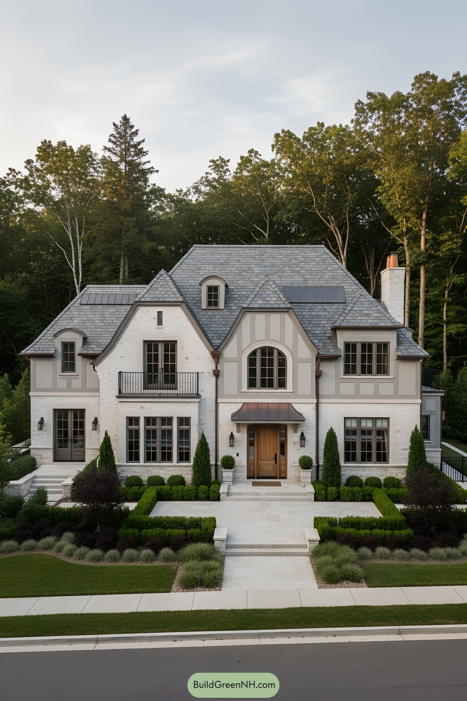 Cream-brick French Tudor with slate roof