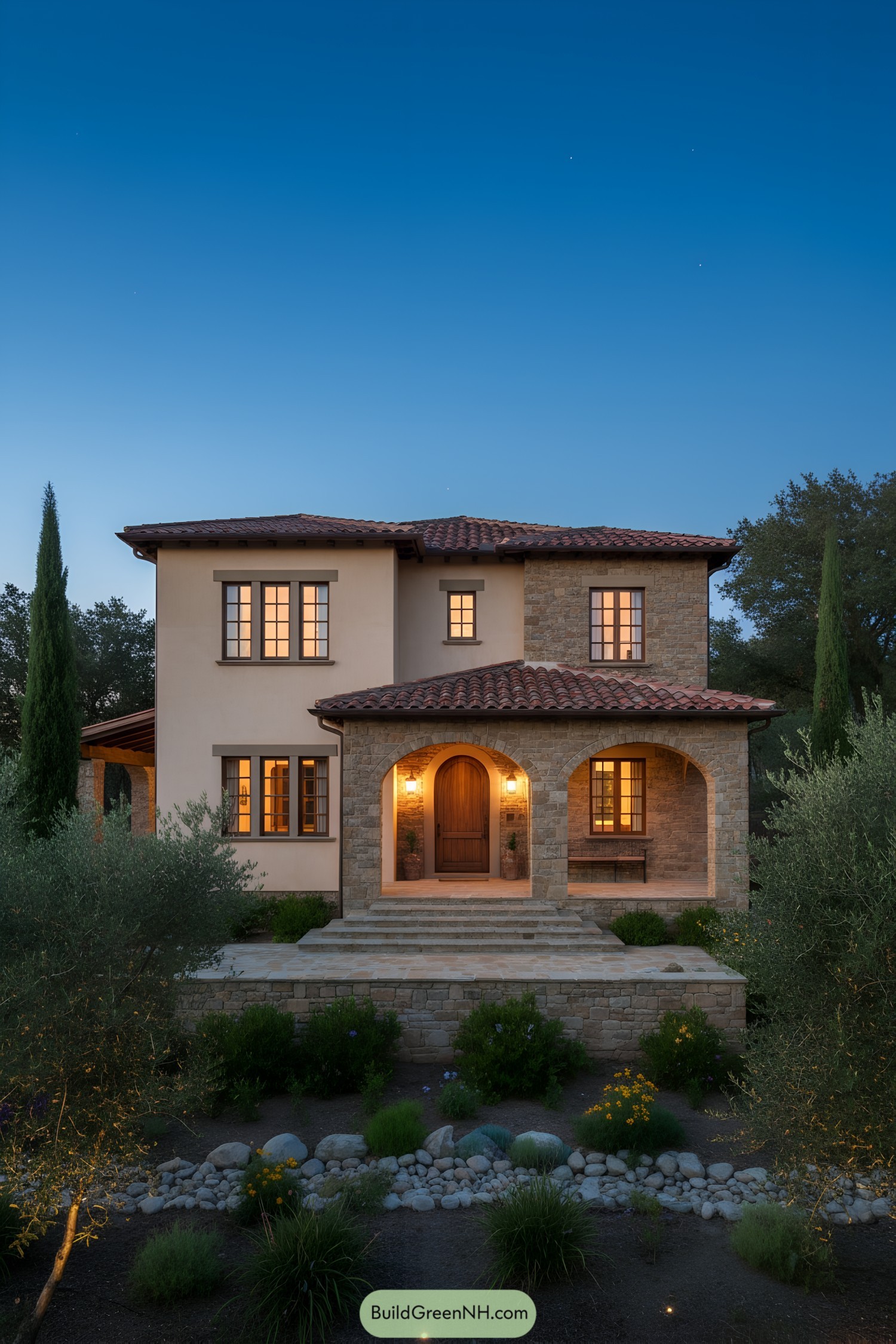 Charming Mediterranean house with arched entrance and terracotta roof