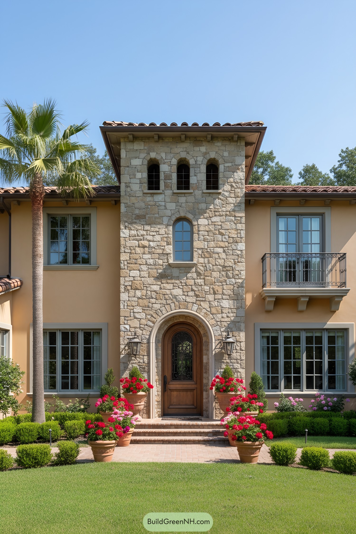 Charming Italian villa with stone accents and flowering pots