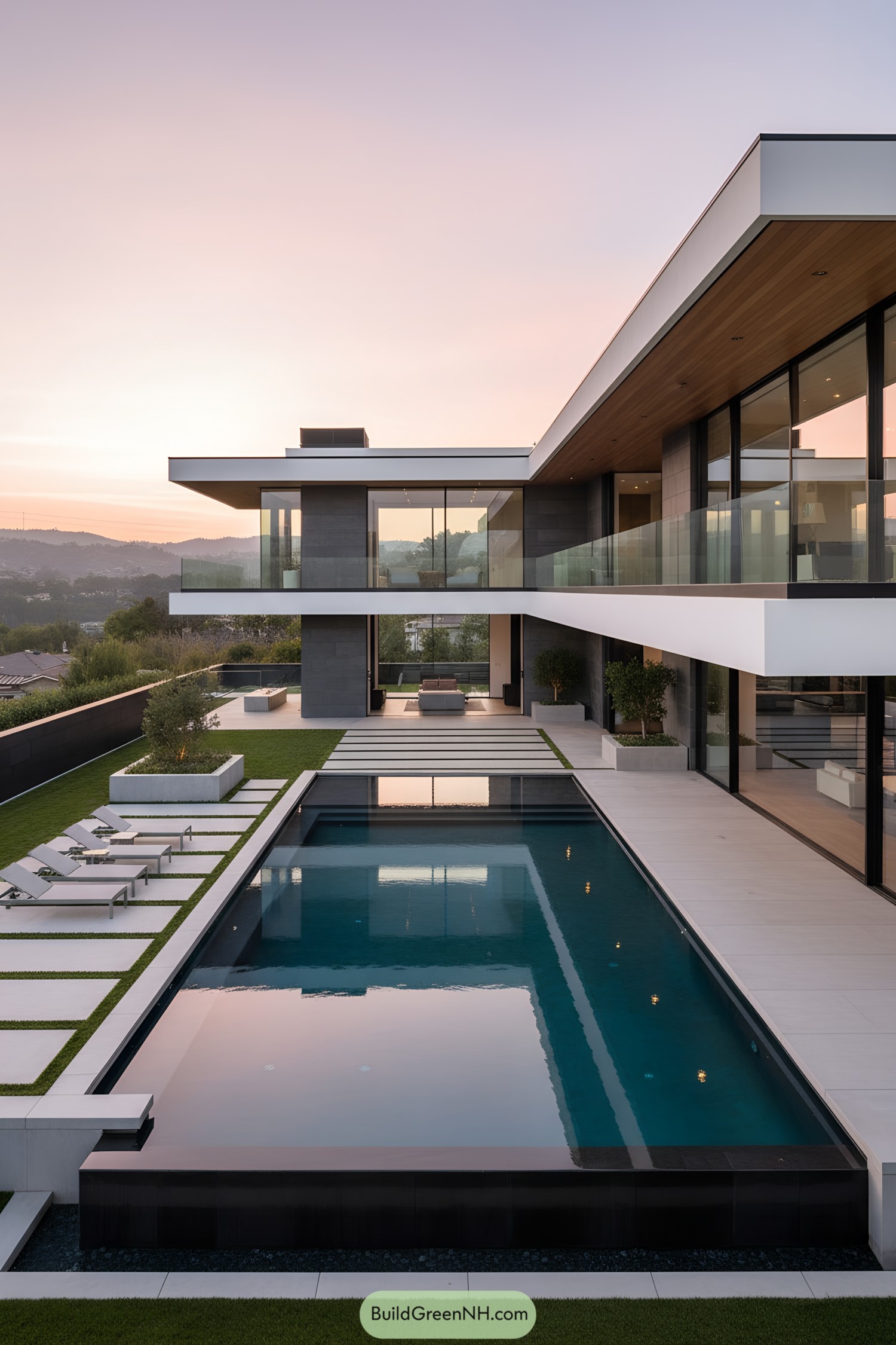 Minimalist hillside villa with reflecting pool