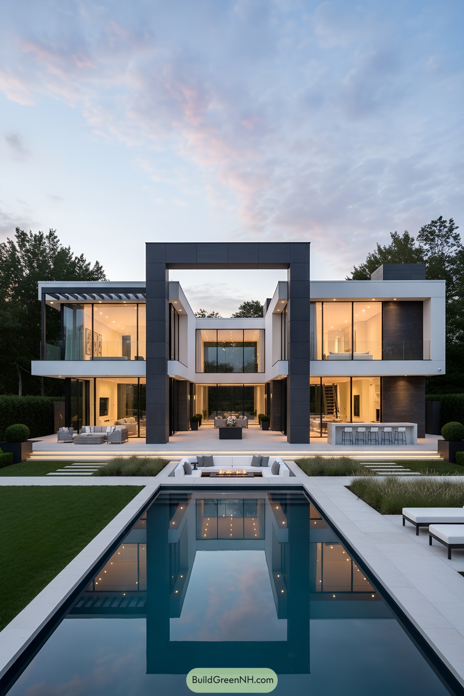 Modern cubic villa with pool courtyard