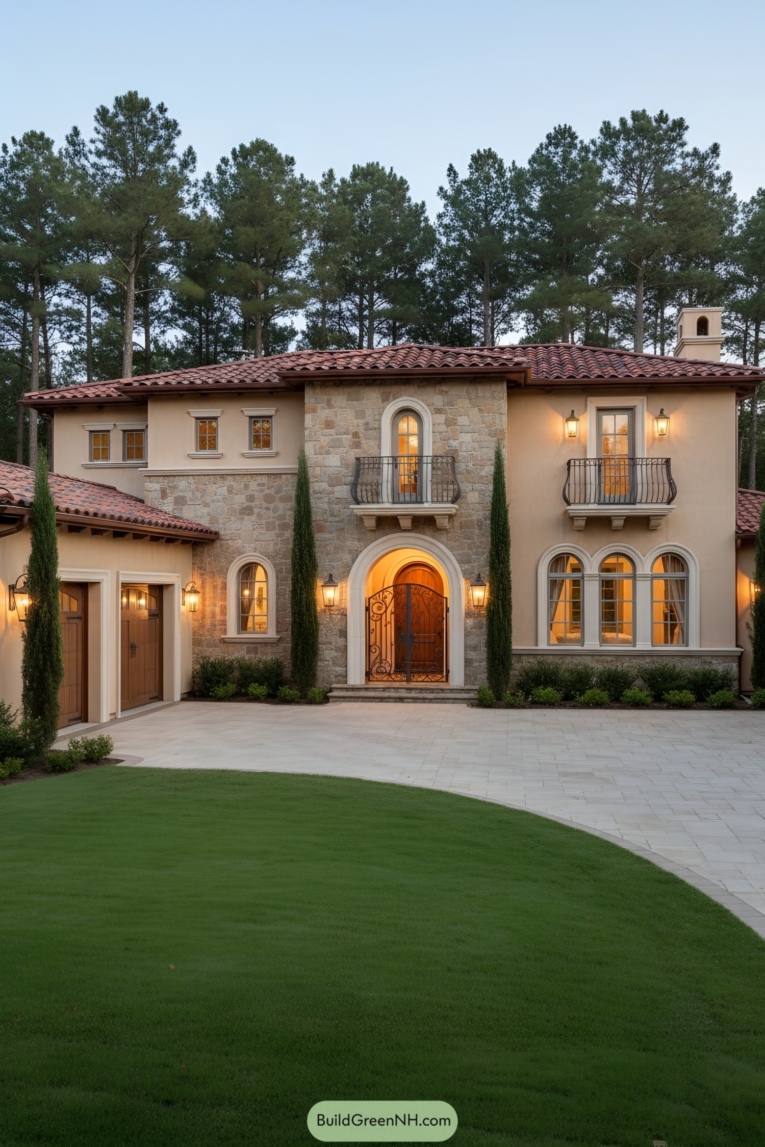Luxurious Mediterranean villa with arched windows and rustic charm