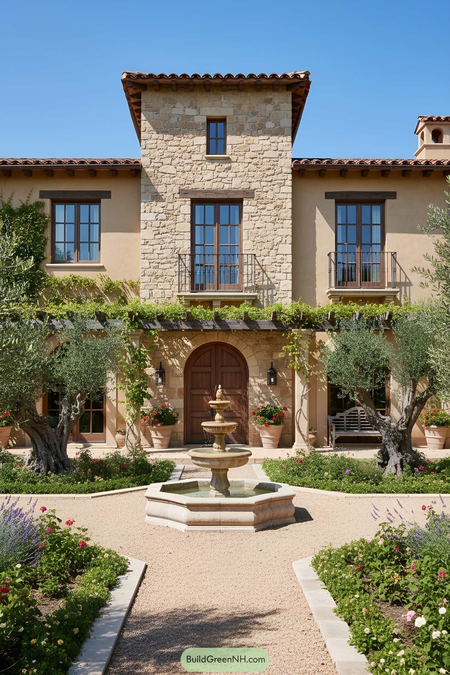 Charming stone villa with lush gardens and a fountain