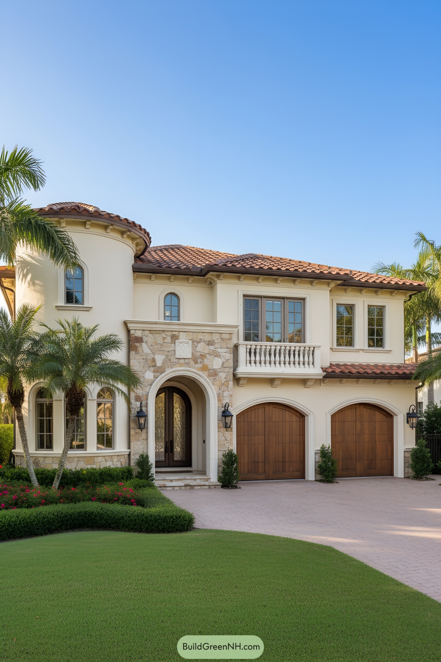 Elegant house with arched doorways and clay-tiled roof