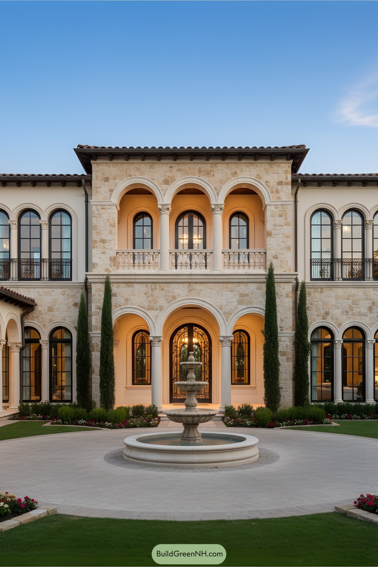 Elegant Mediterranean villa with central fountain