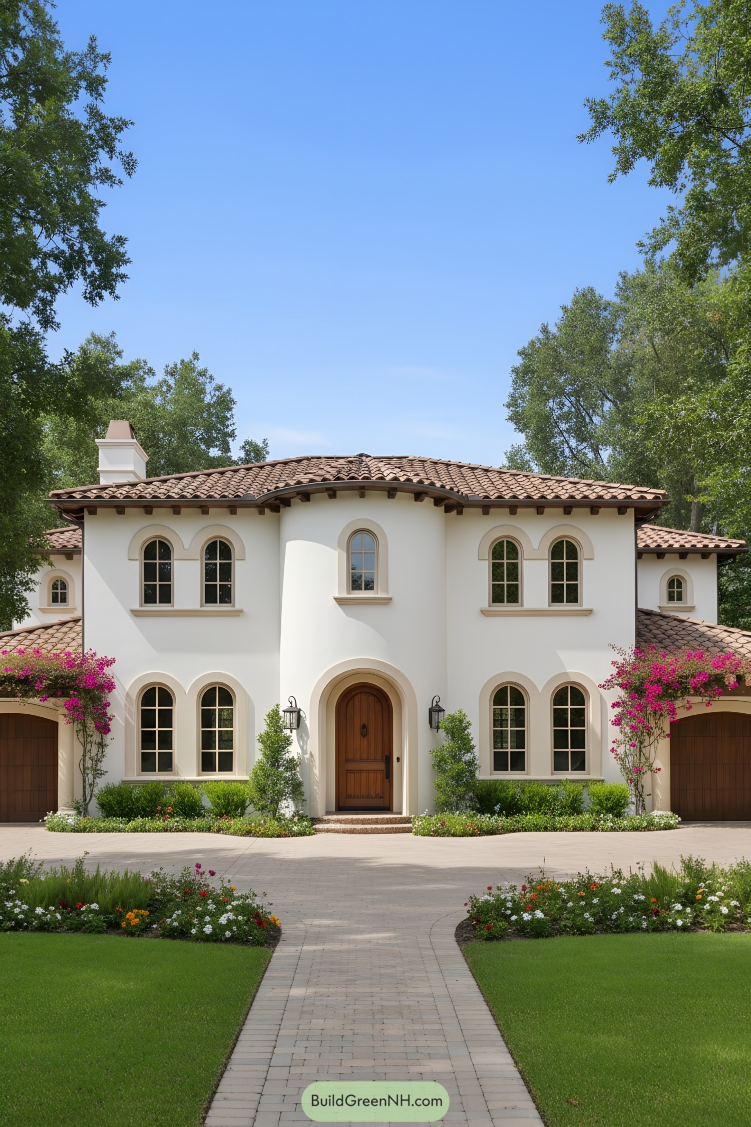 Elegant white villa amidst lush greenery