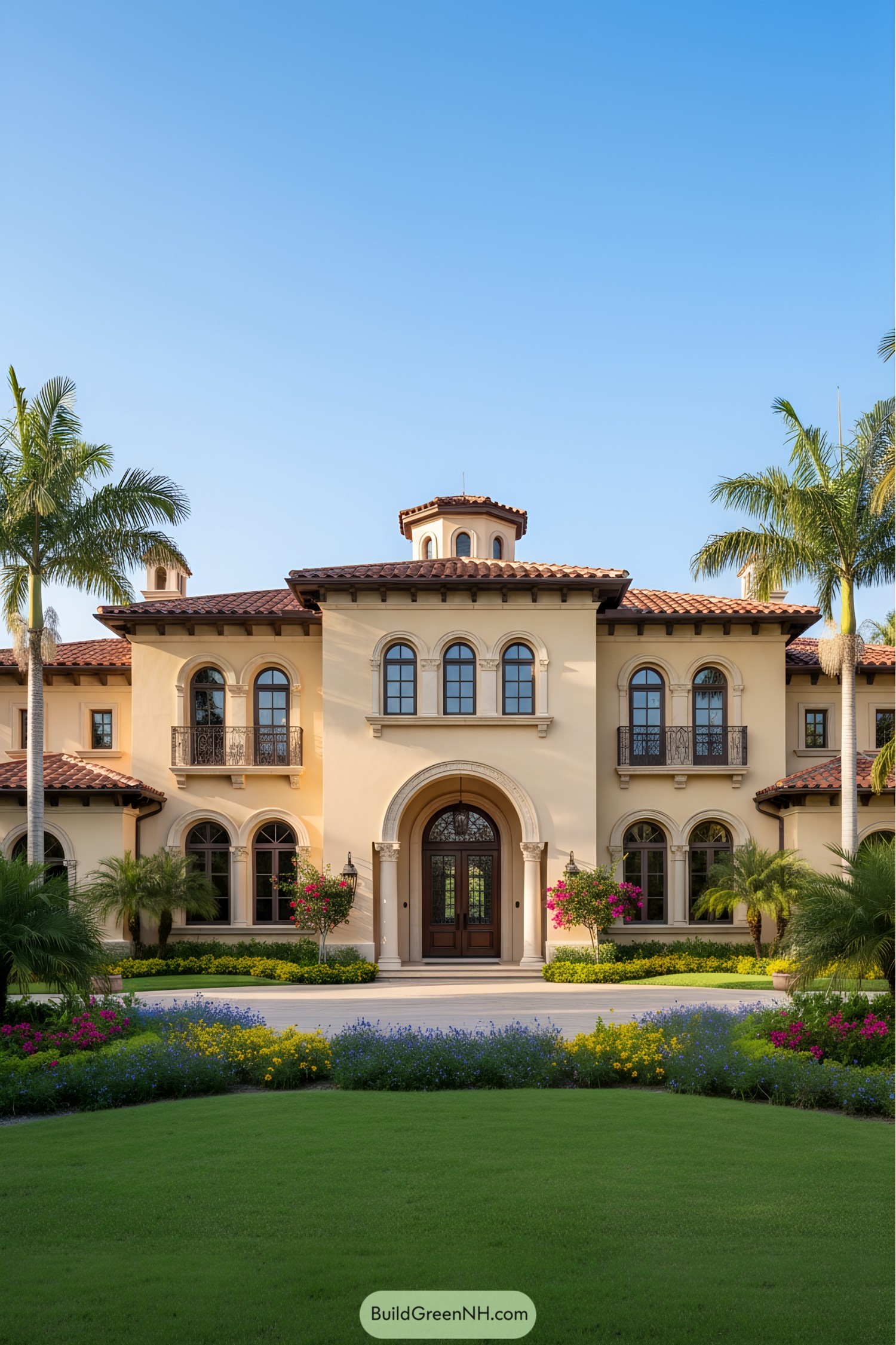 Grandiose Mediterranean-style mansion with arched doorways