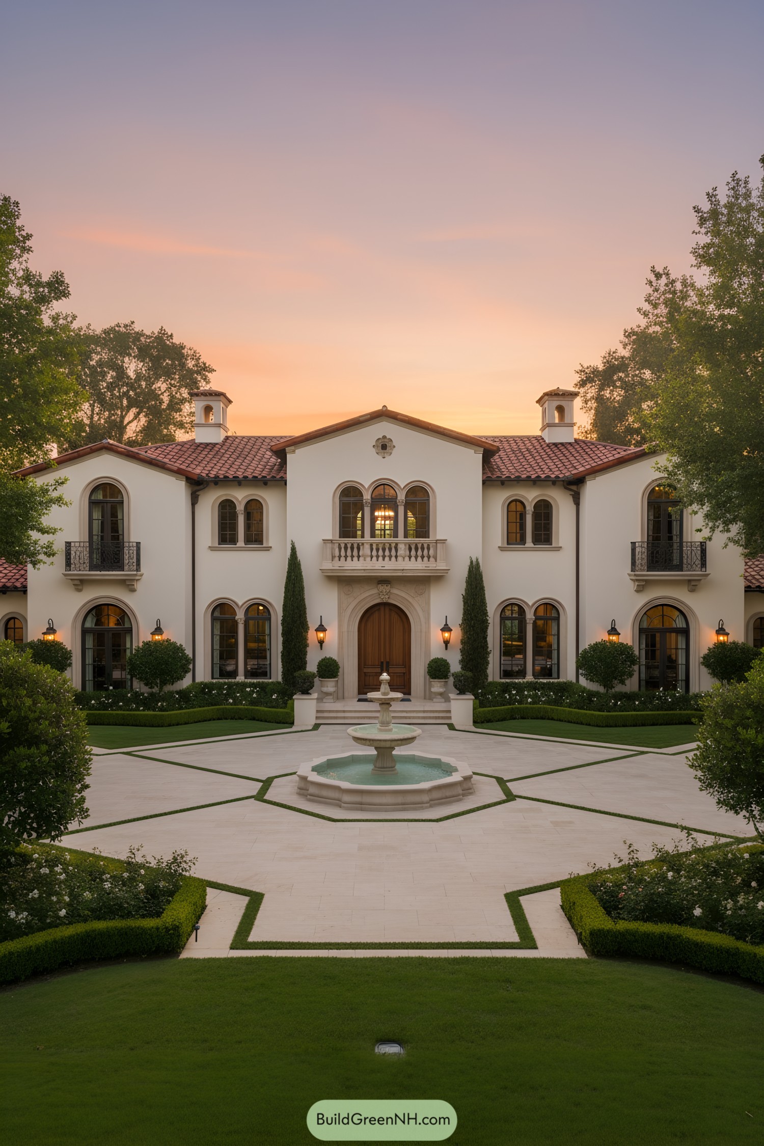 Large Mediterranean-style villa with fountain courtyard