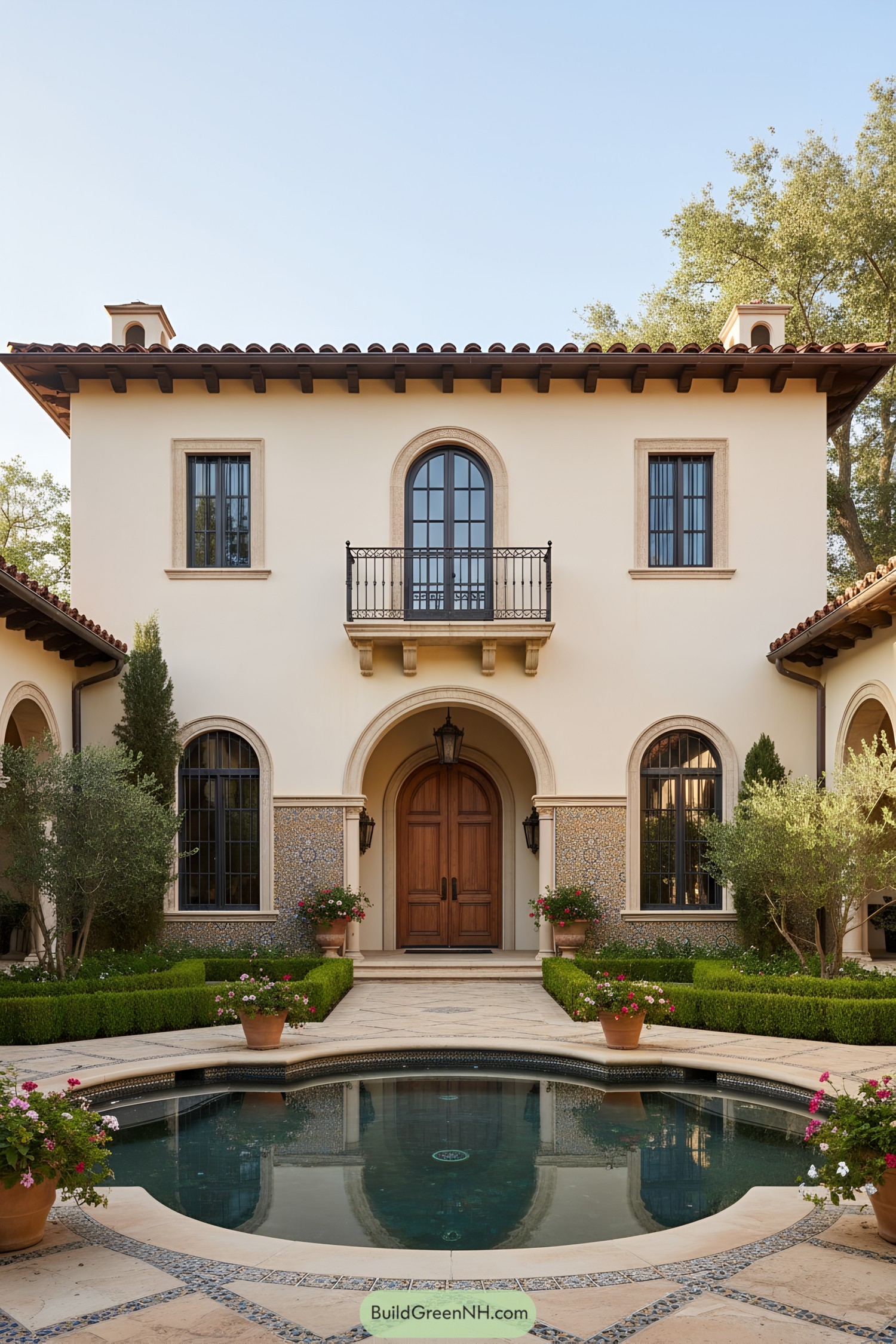Stunning Mediterranean-style mansion with circular fountain