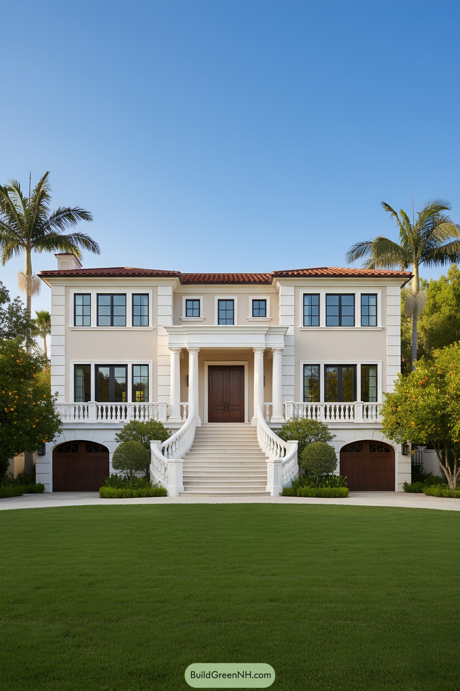 Elegant Mediterranean mansion with palm trees