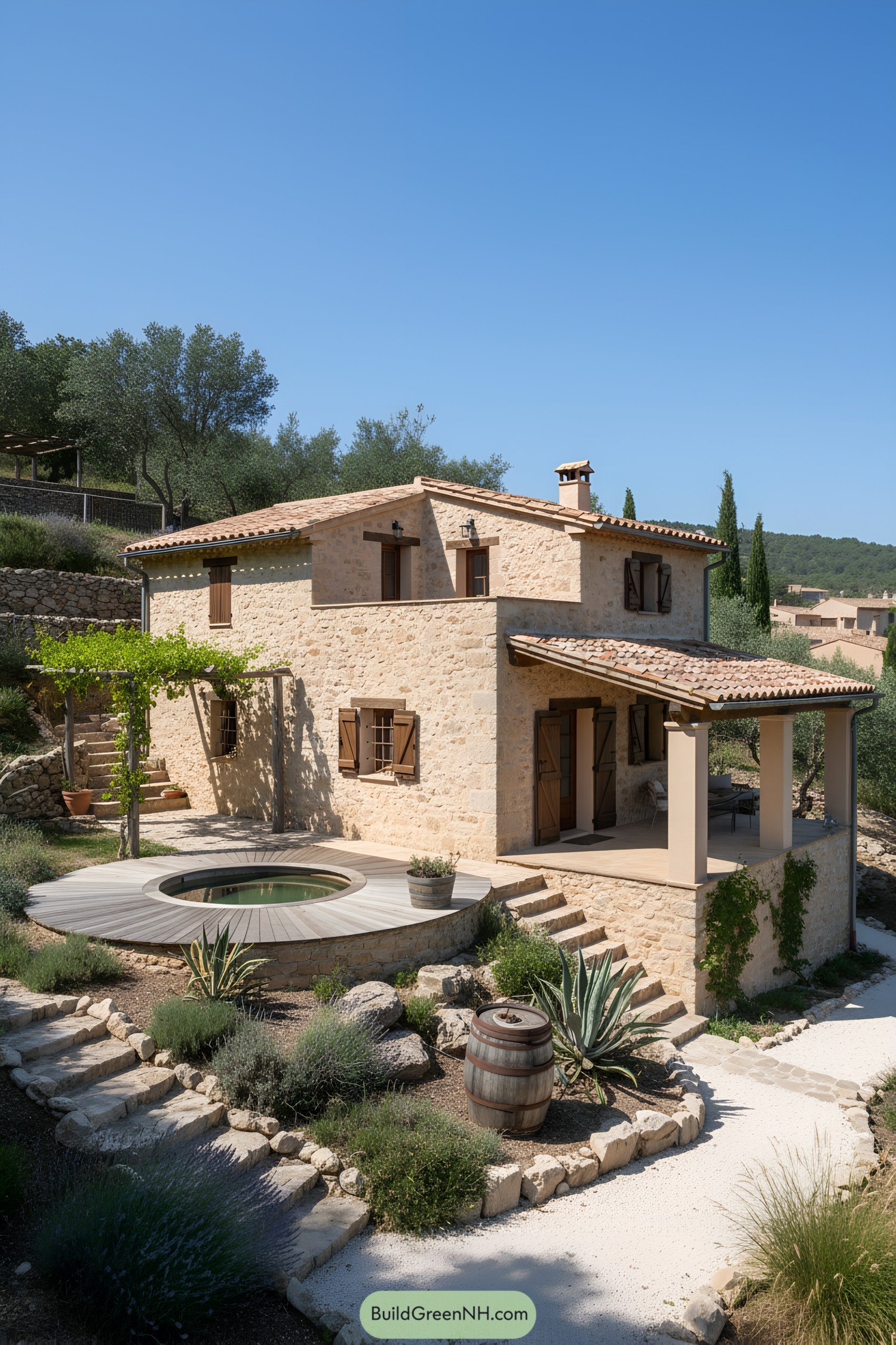 Stone cottage with terrace and round plunge pool