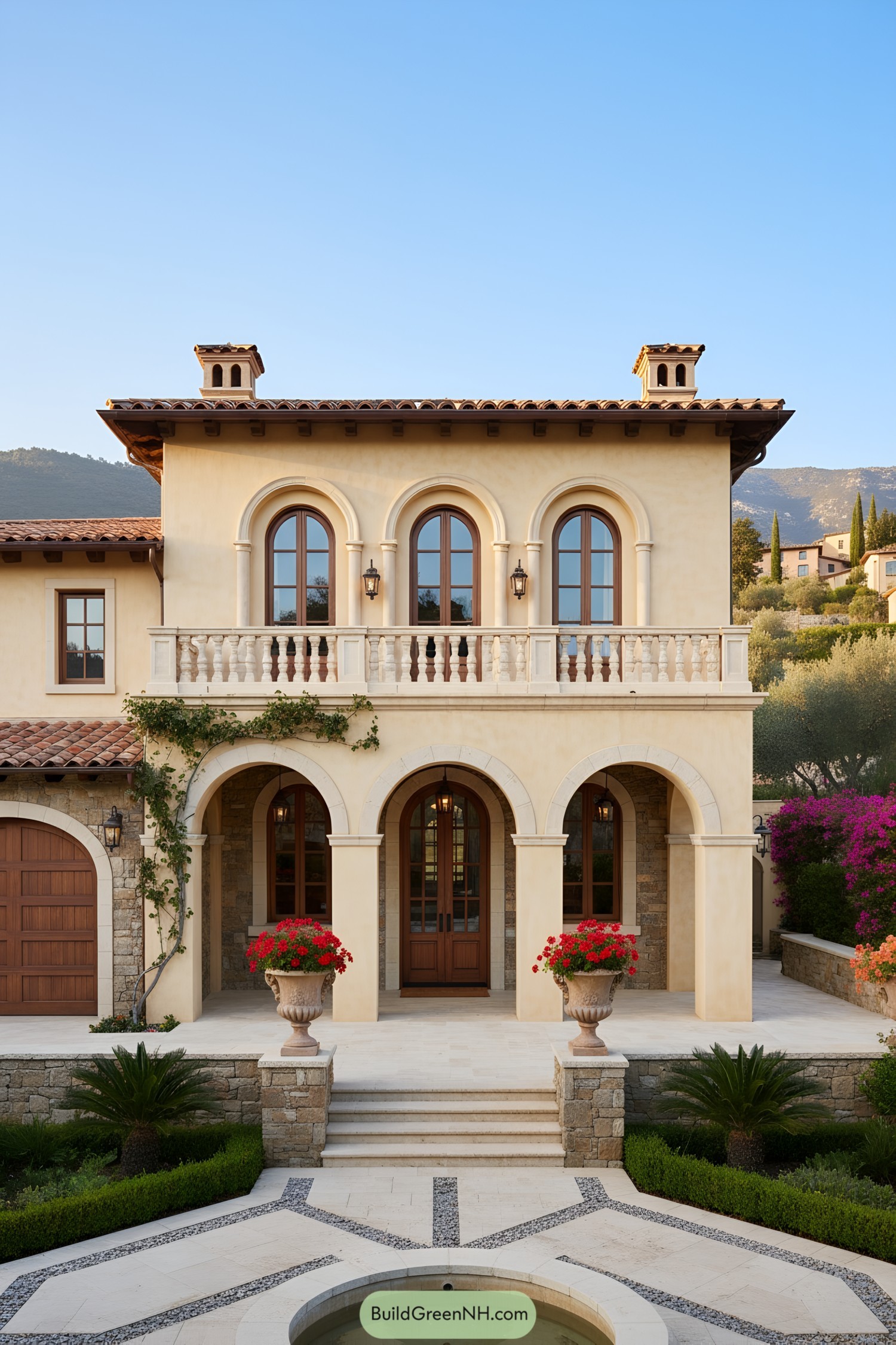 Mediterranean townhouse with arched loggia and balcony
