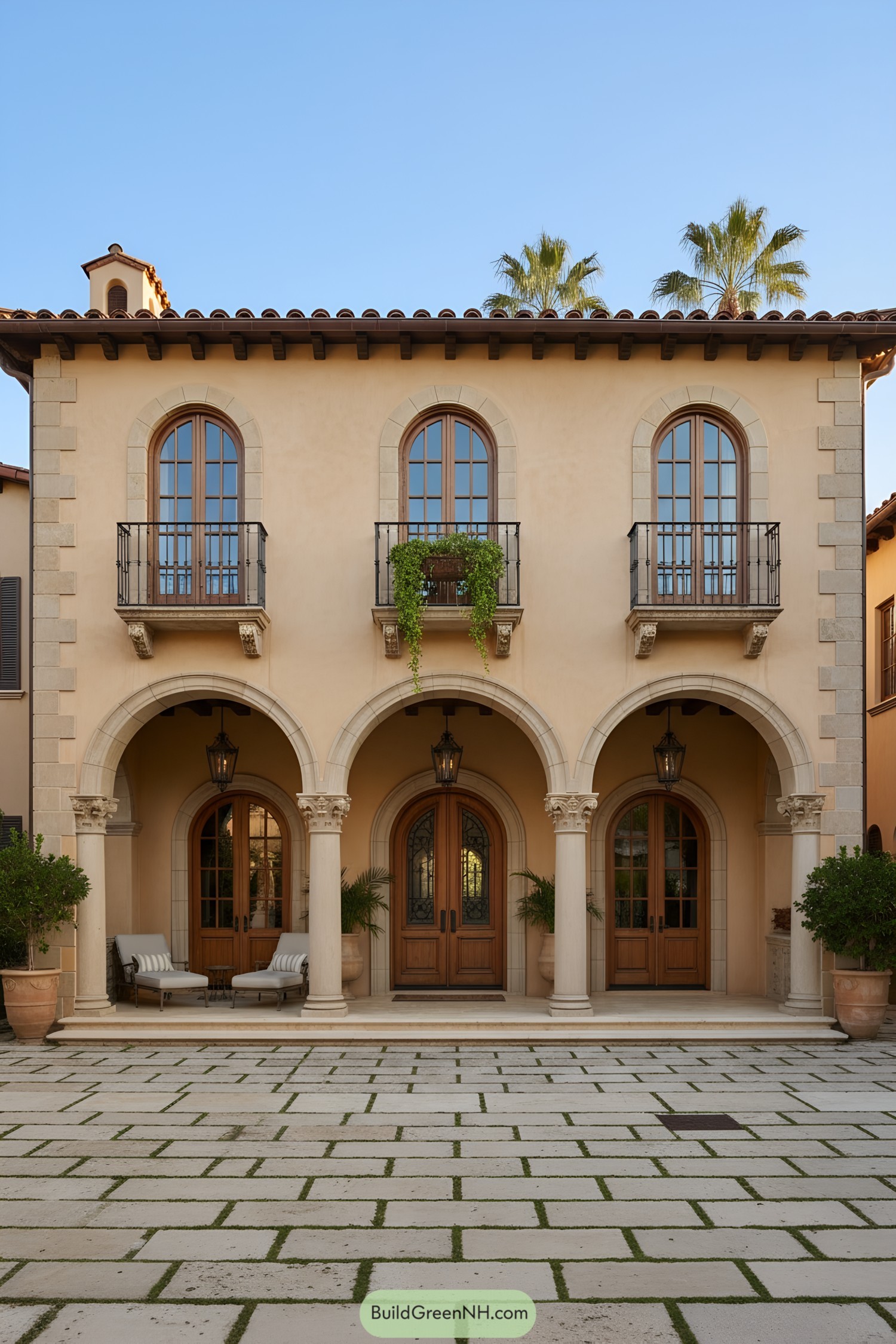 Mediterranean townhouse with arched loggia and balconies
