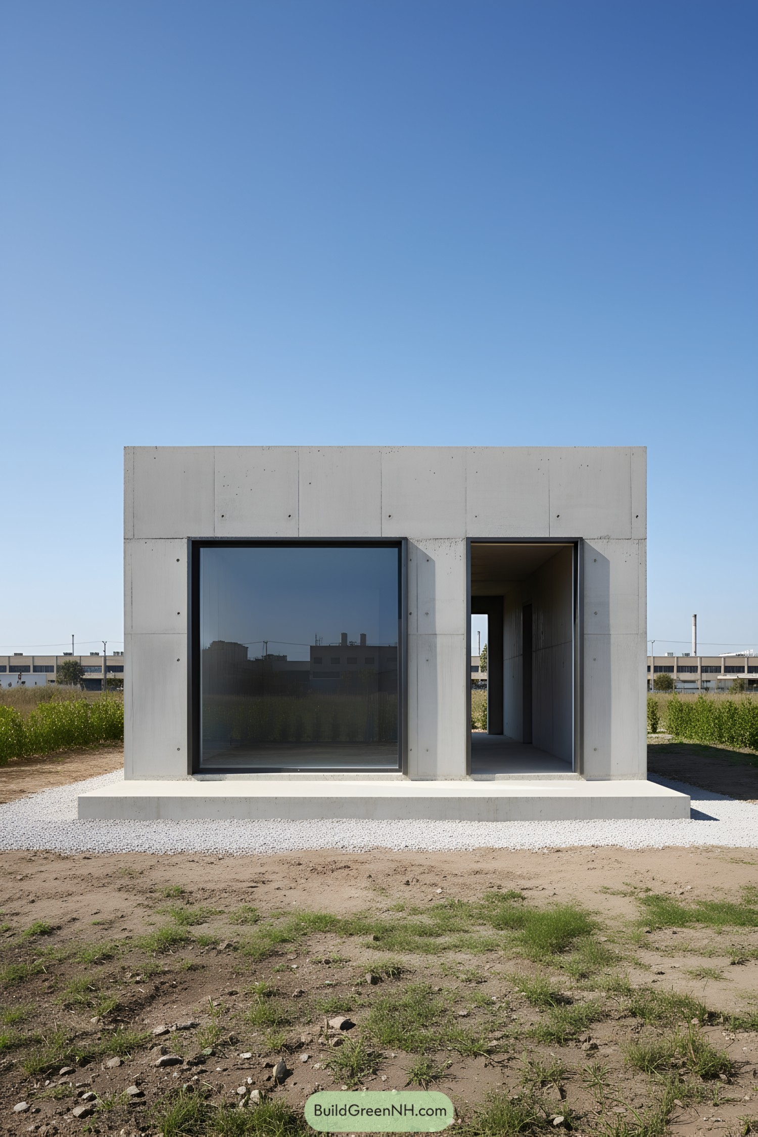 Modern concrete house with large window