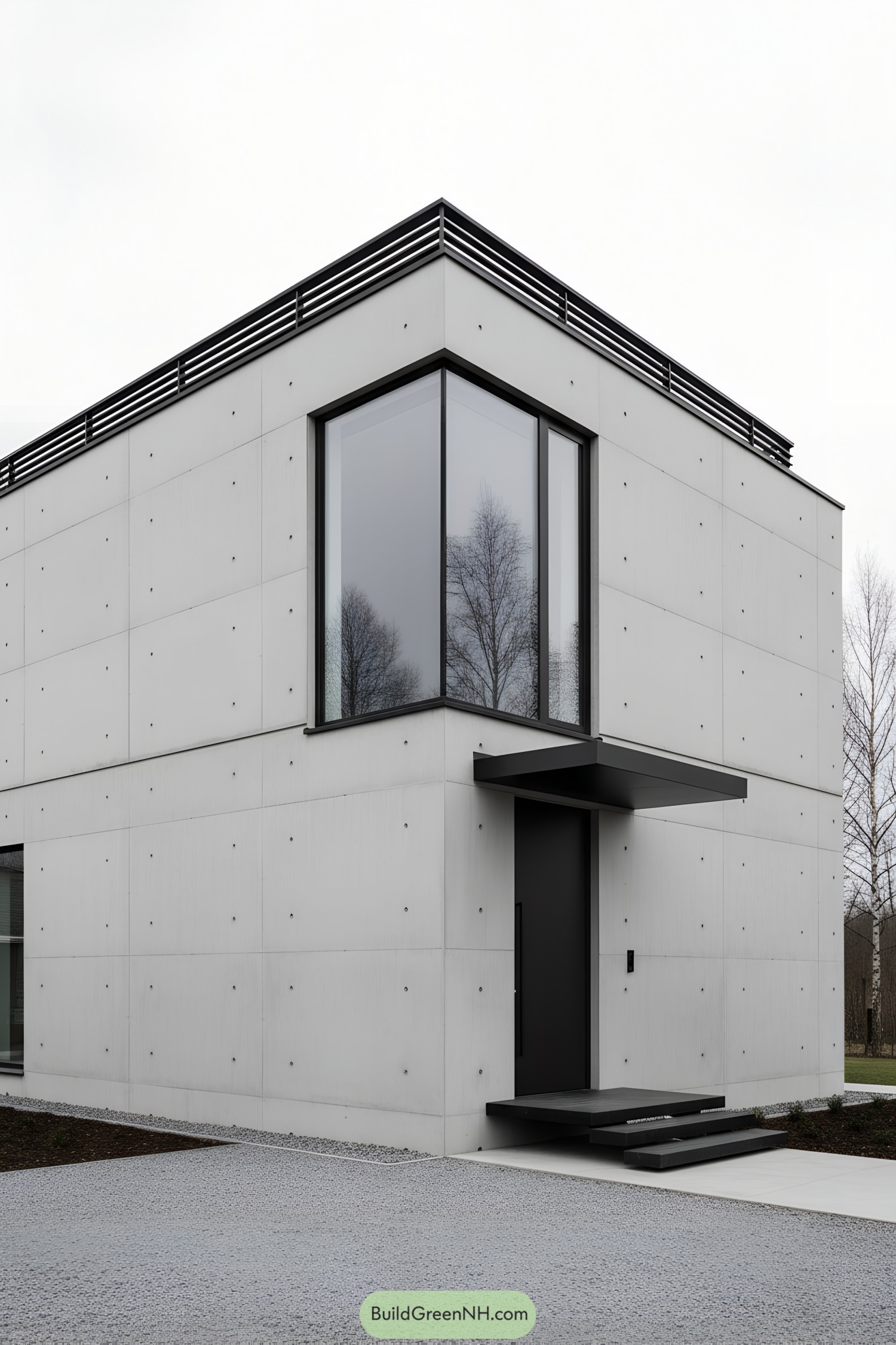 Modern concrete house with large windows