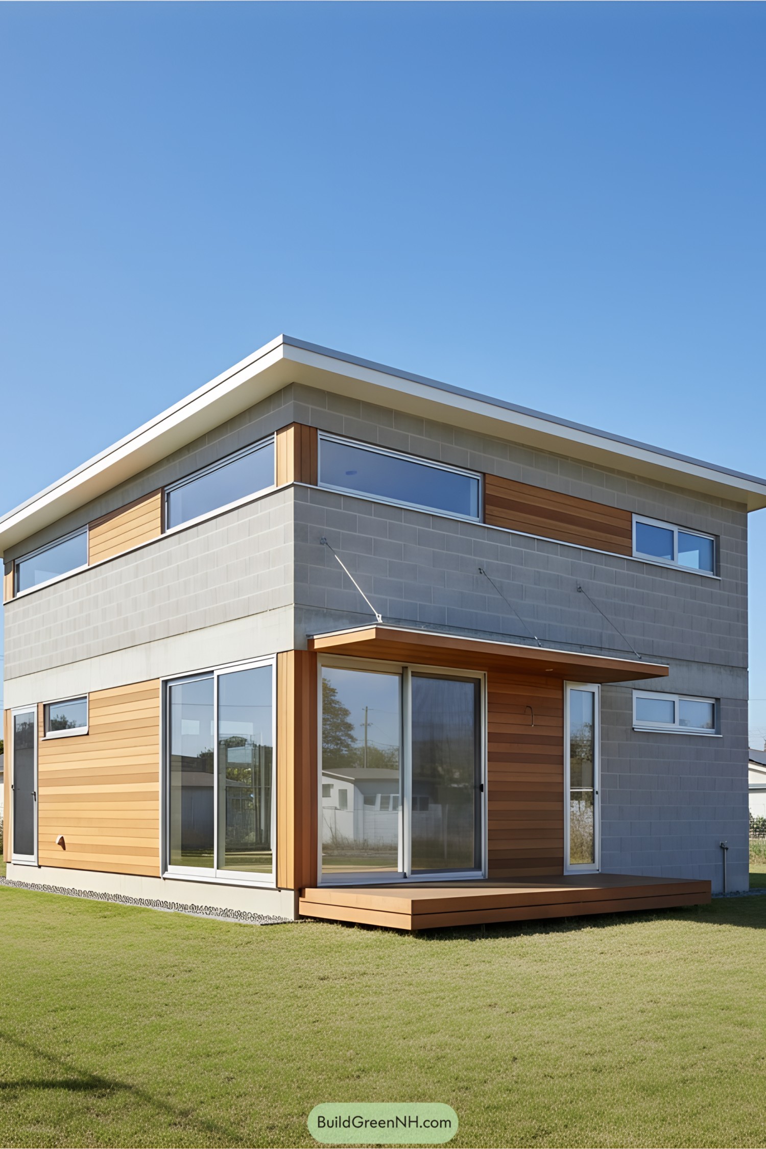 Modern concrete block house with wood accents