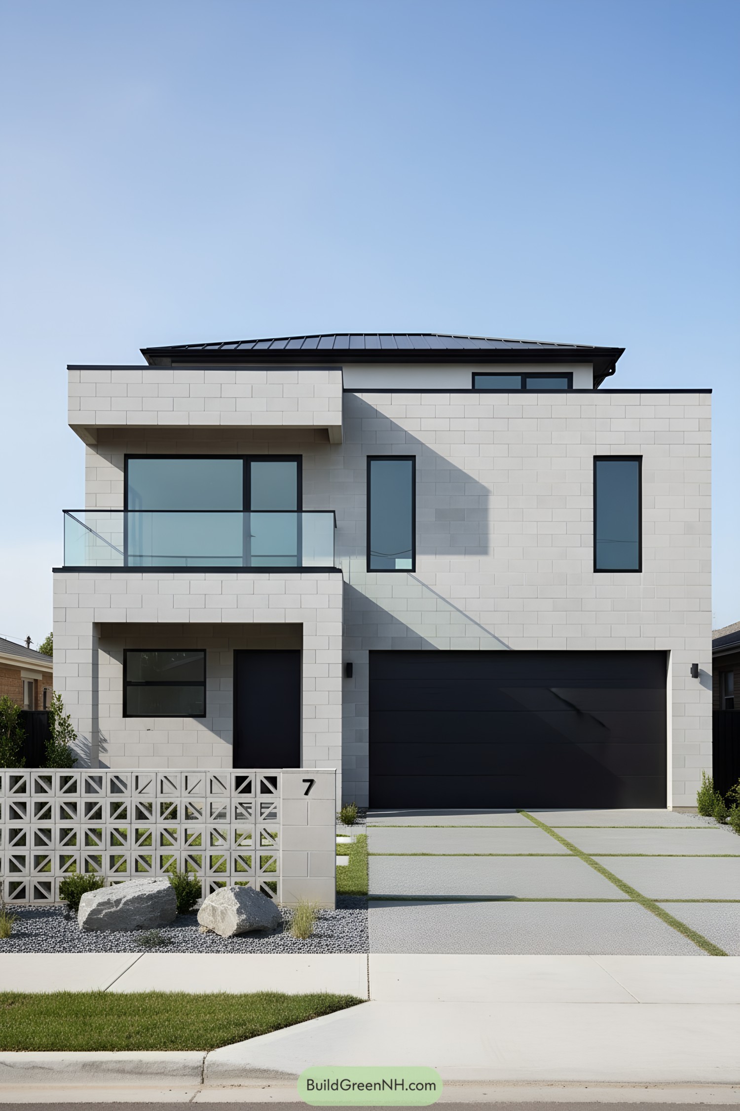 Modern concrete blockhouse with sharp edges