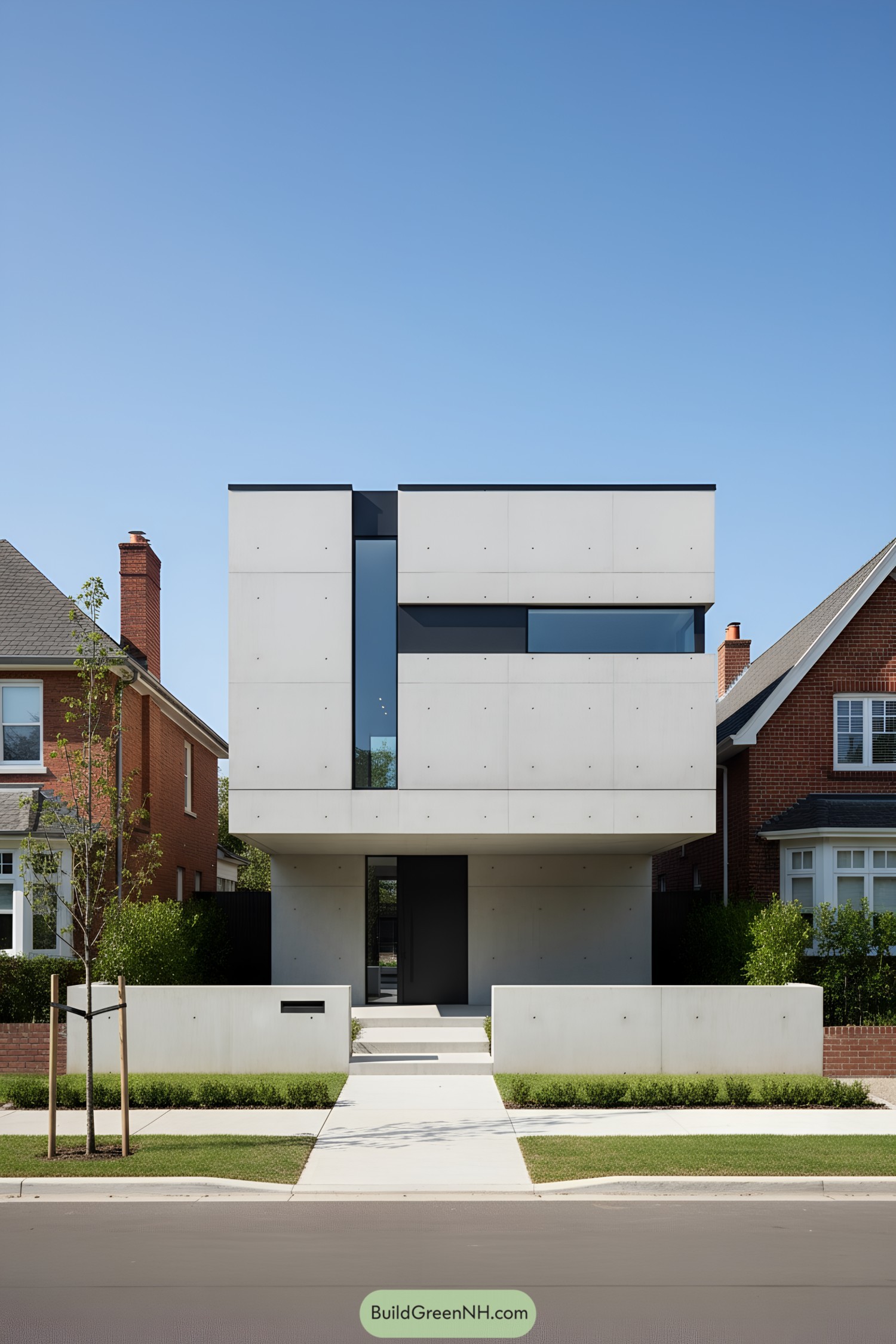 Minimalist concrete townhouse with inset glazing