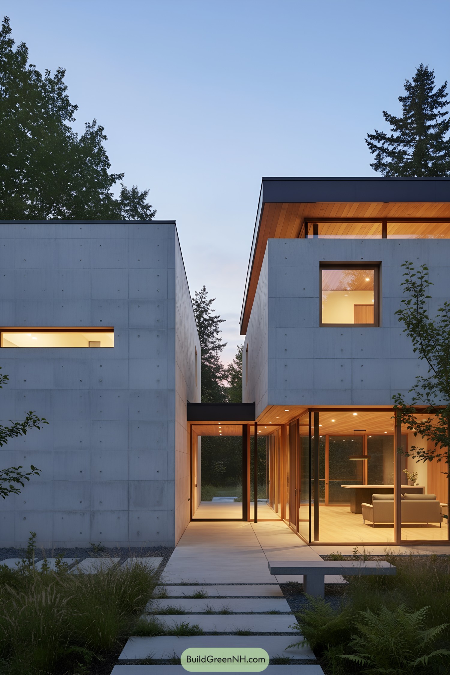 Minimalist concrete home with warm wood accents