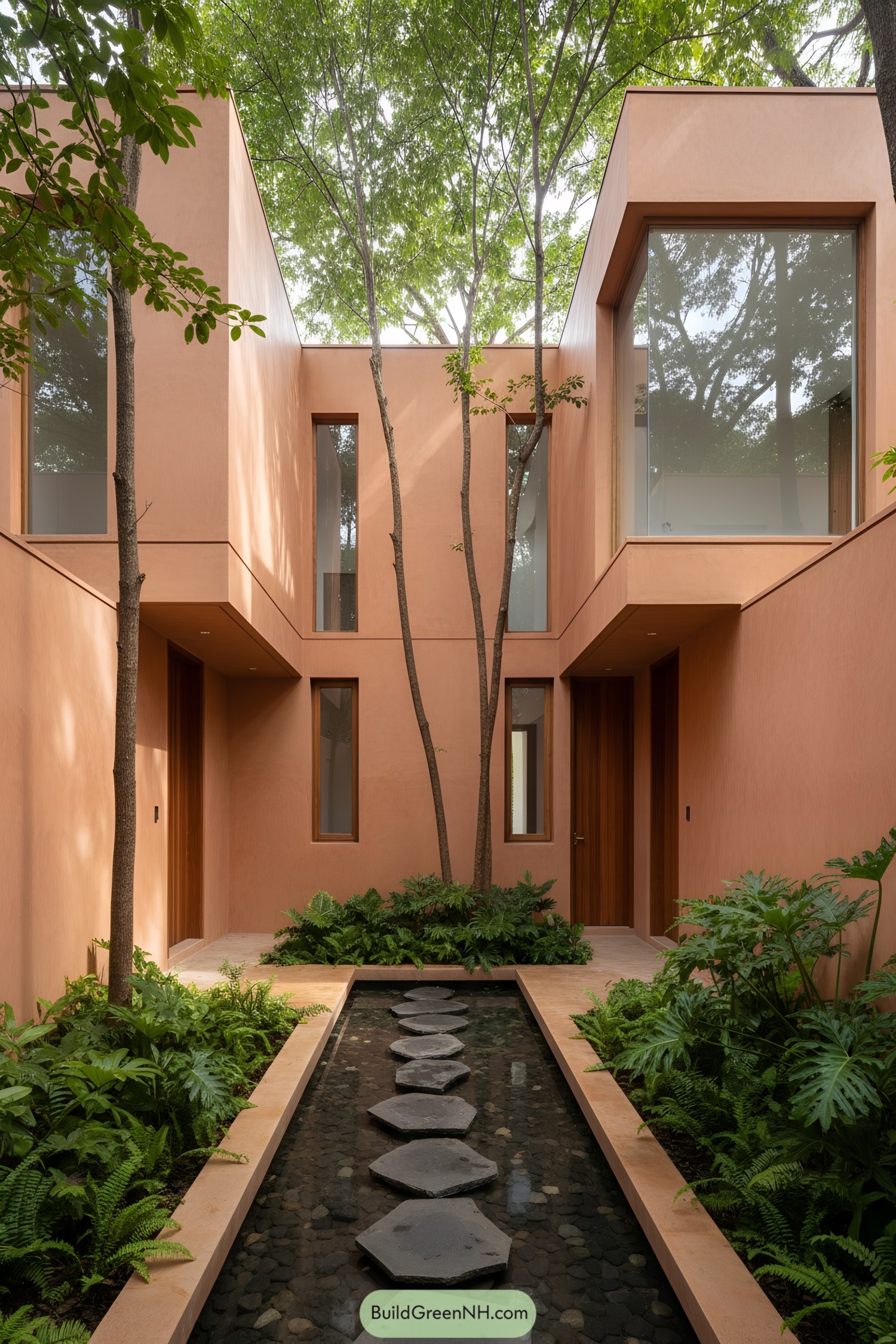 Modern courtyard with stepping-stone water feature