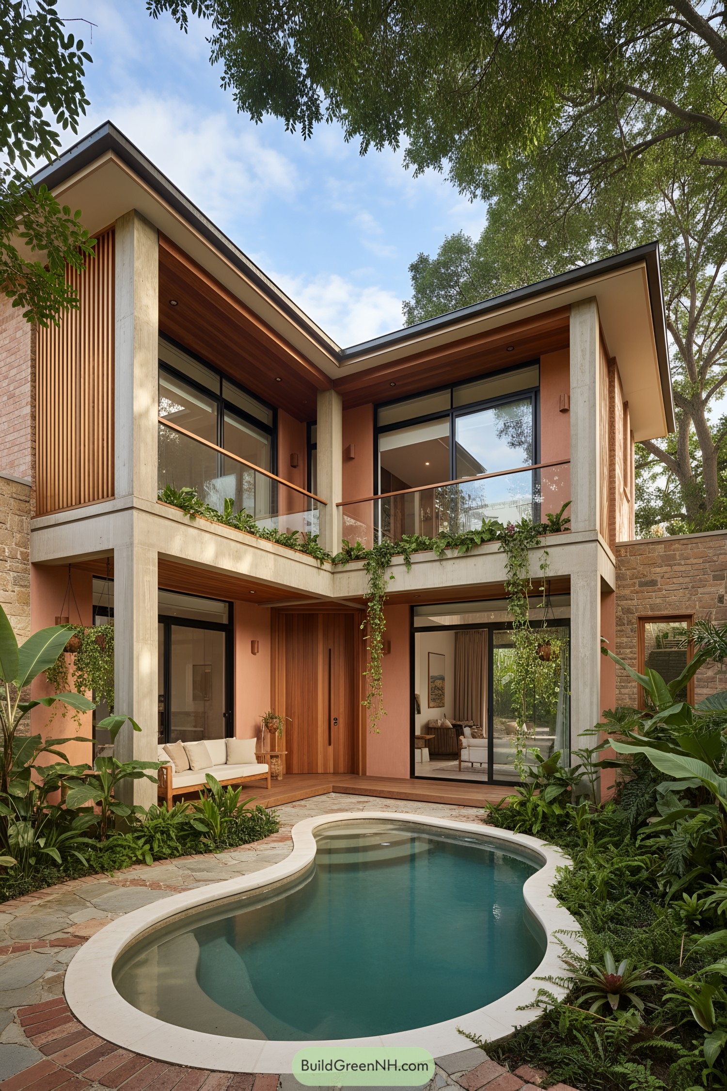 Modern courtyard home with organic pool