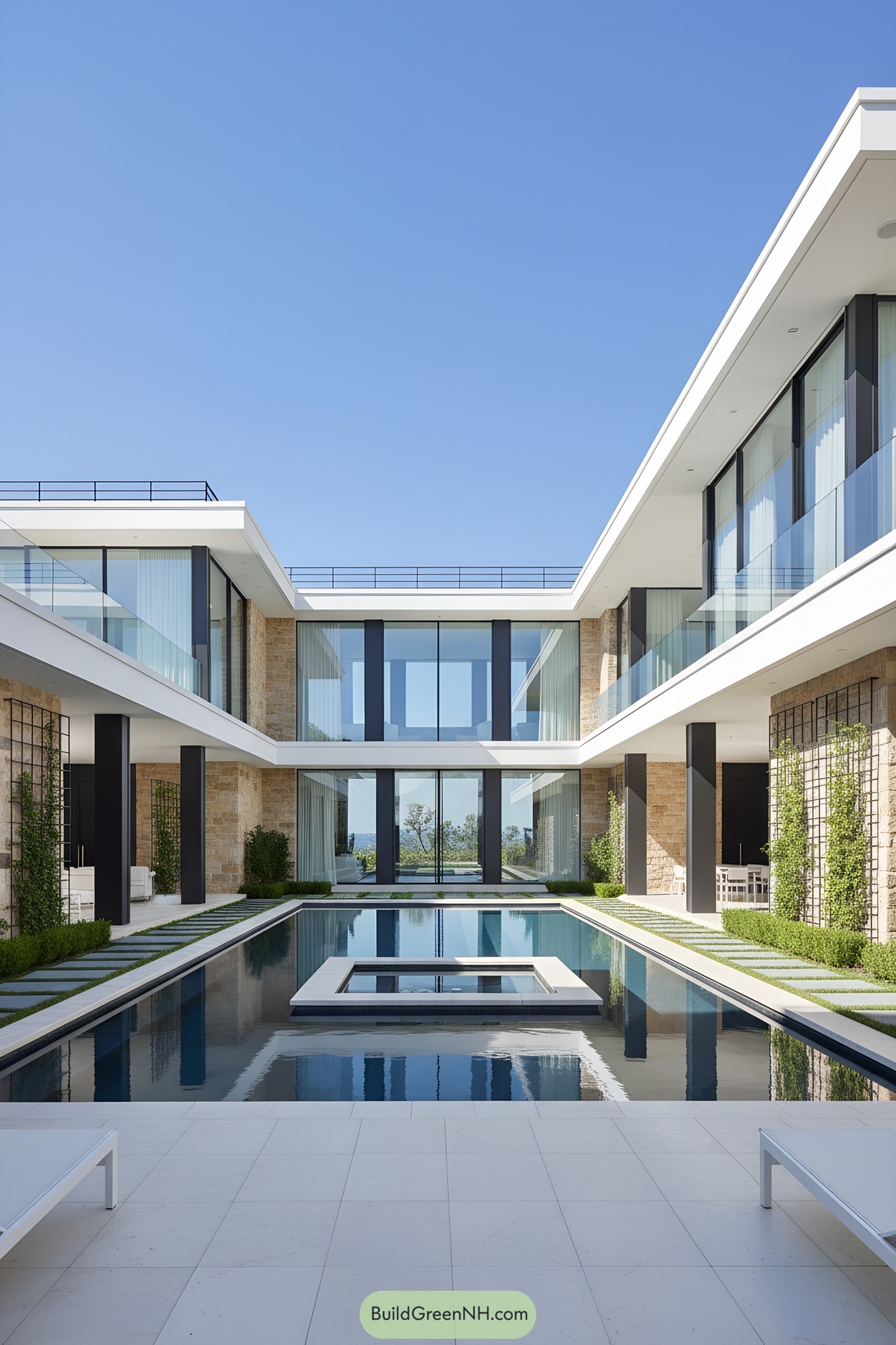 Modern courtyard mansion with linear pool