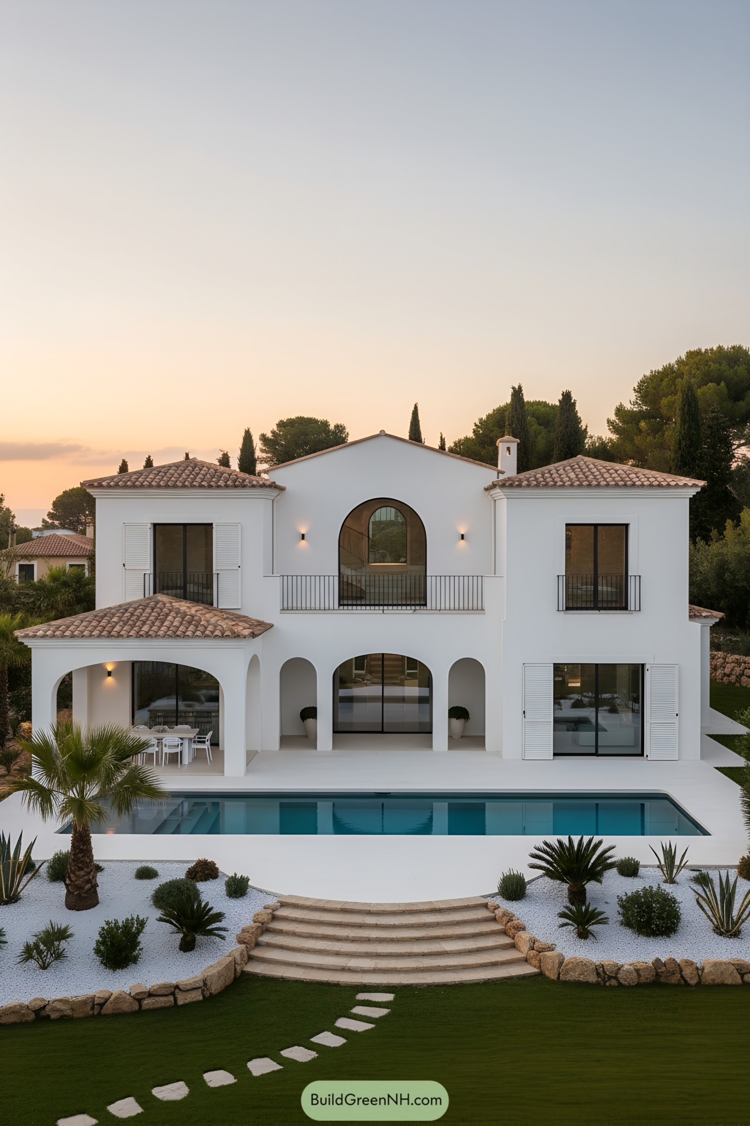 Modern Mediterranean villa with arches and pool