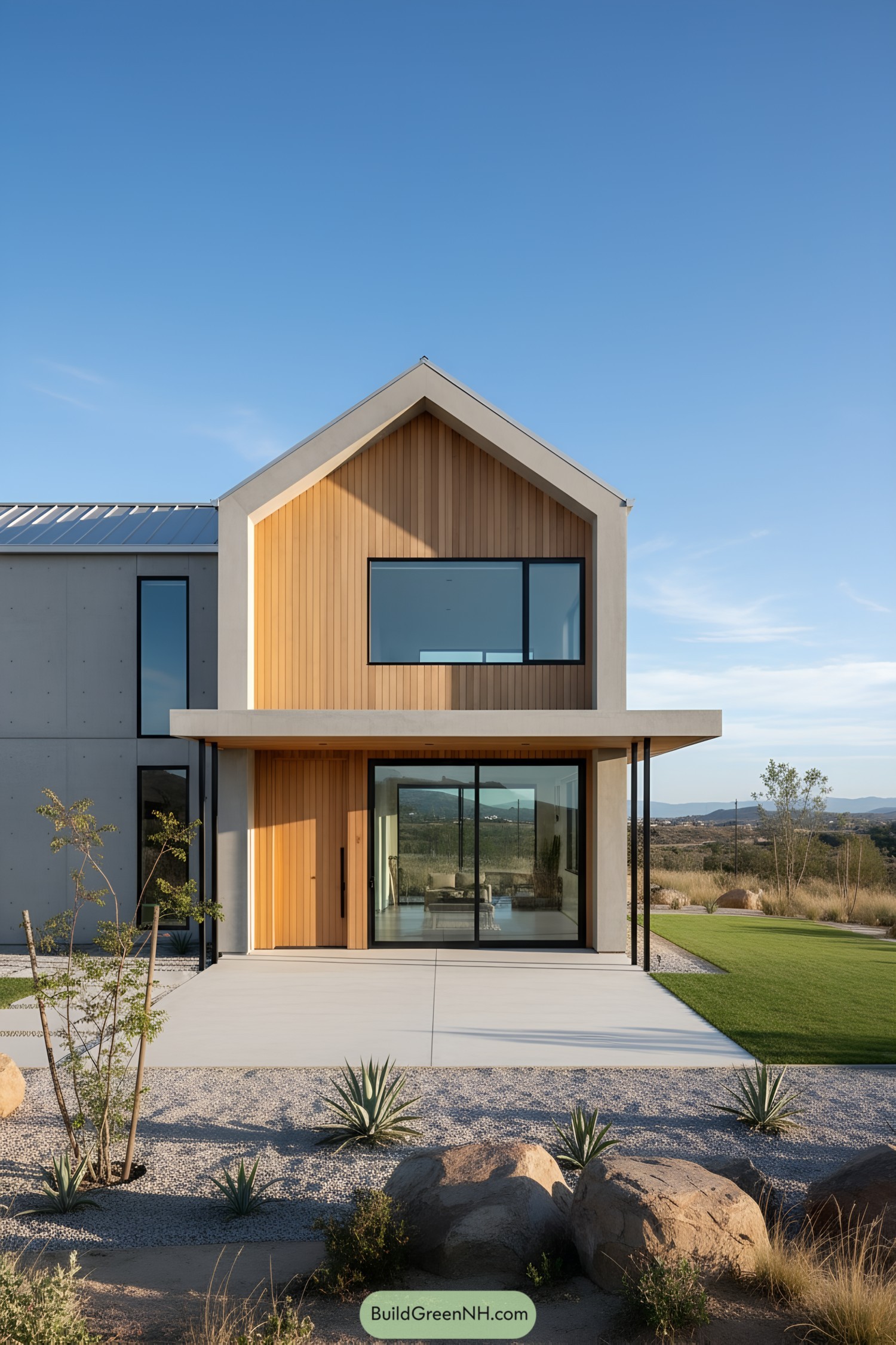Contemporary house with wood and concrete design