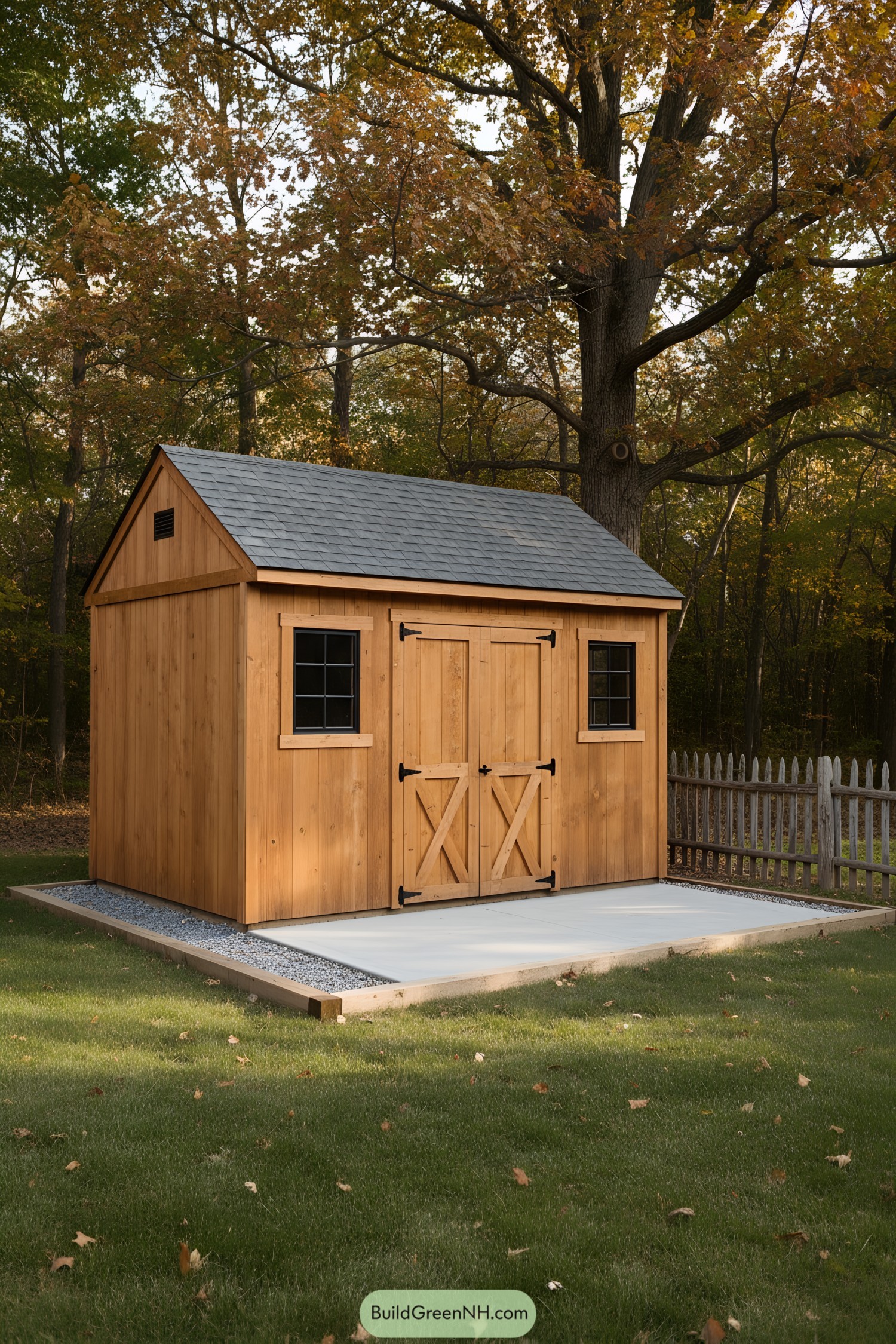 Simple cedar shed with gable roof