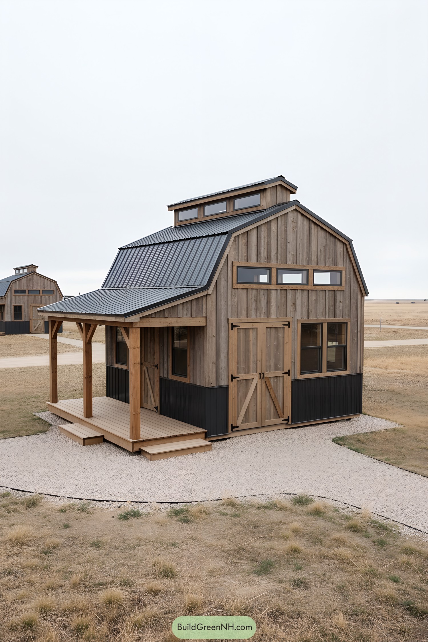 Rustic barn shed with porch and clerestory