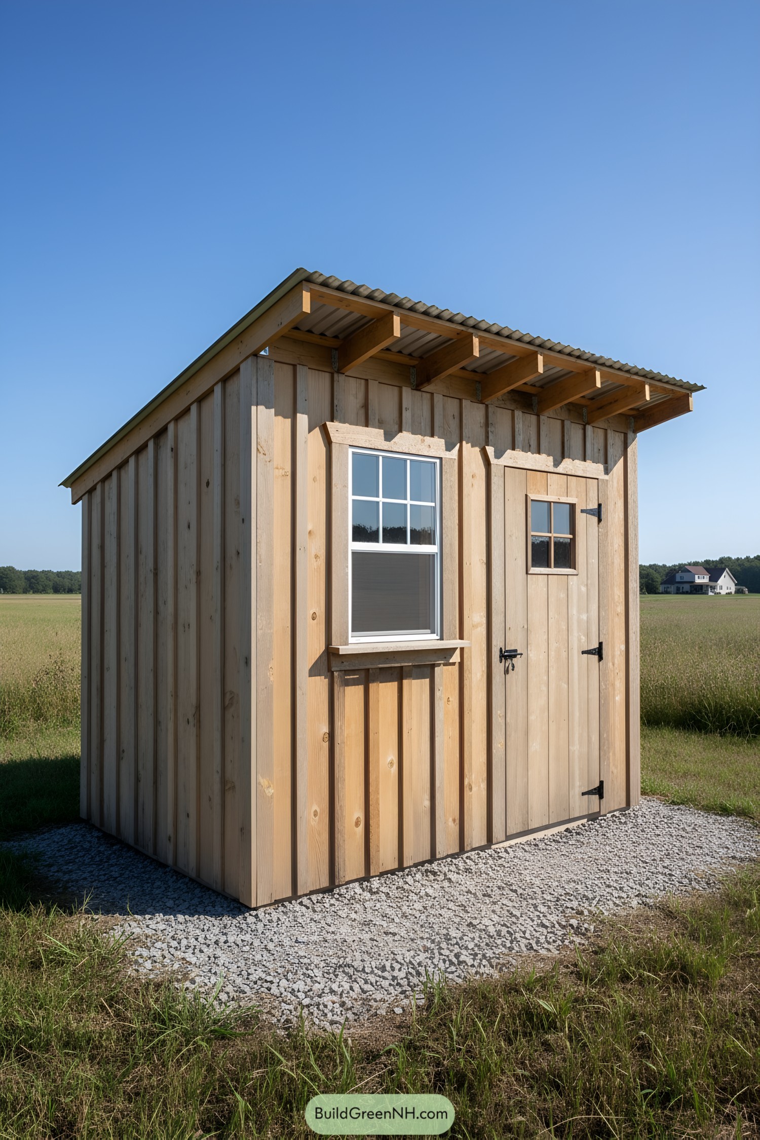 Small cedar shed with sloped roof