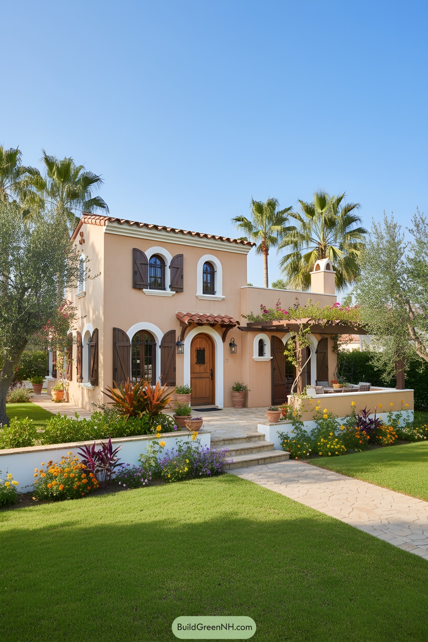 Small Mediterranean house with garden and palm trees