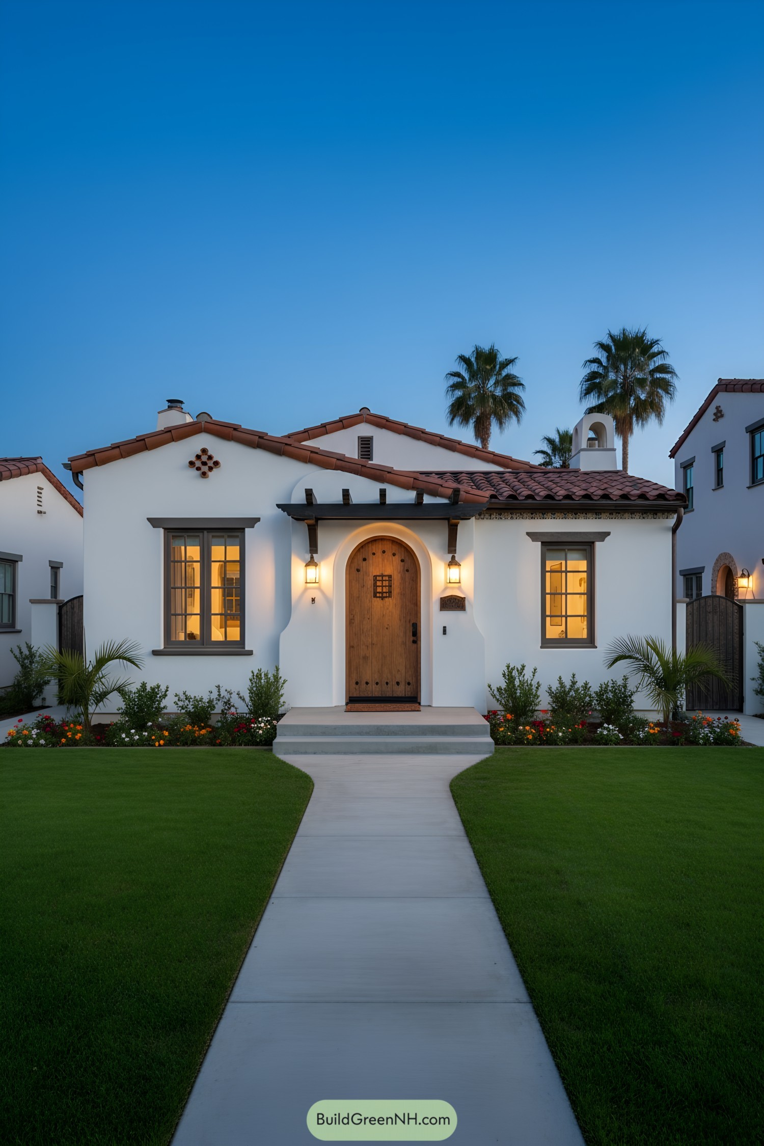 Cozy Mediterranean-style house with terracotta roof and lush garden