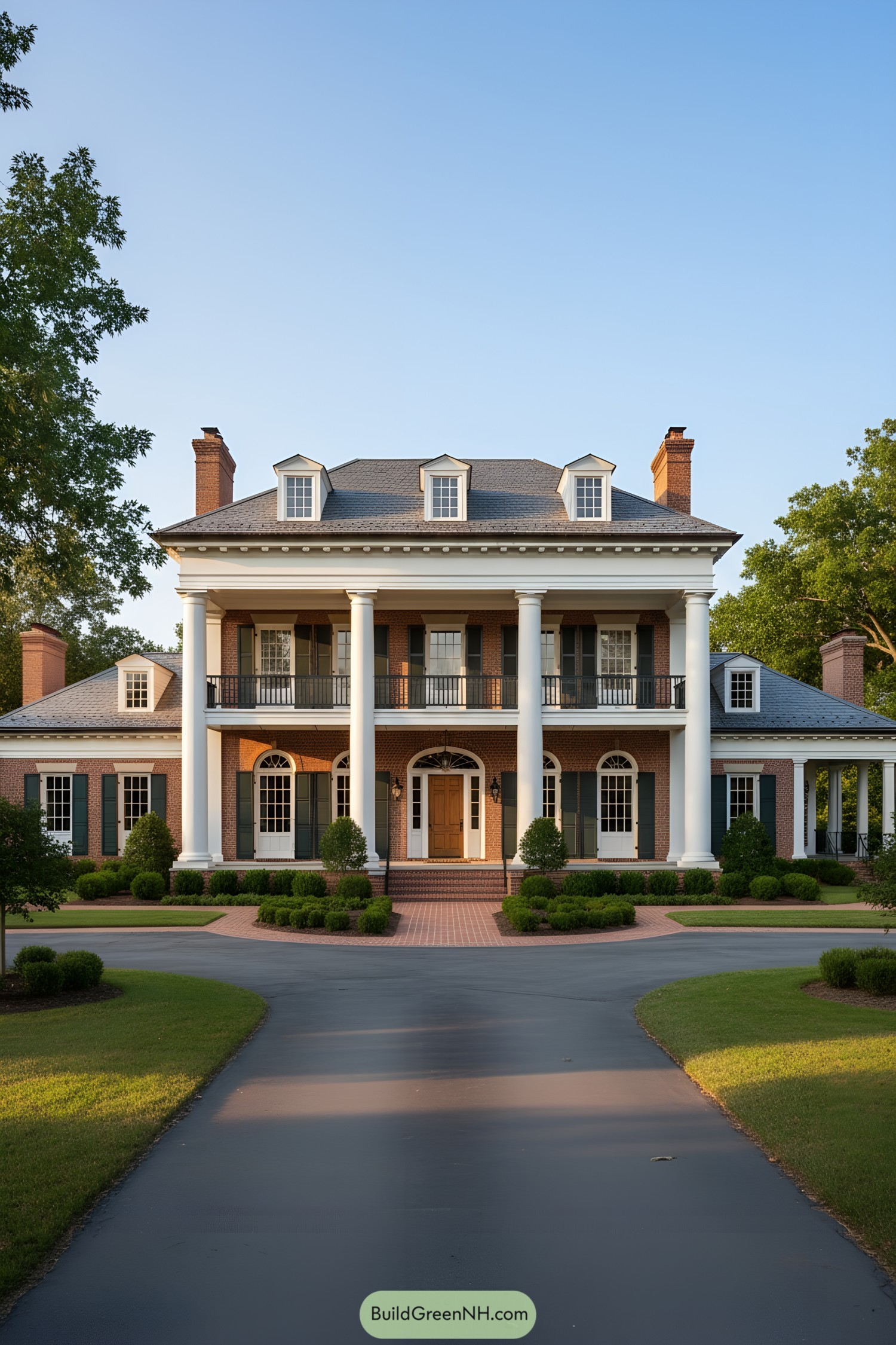 Red-brick colonial home with grand columns