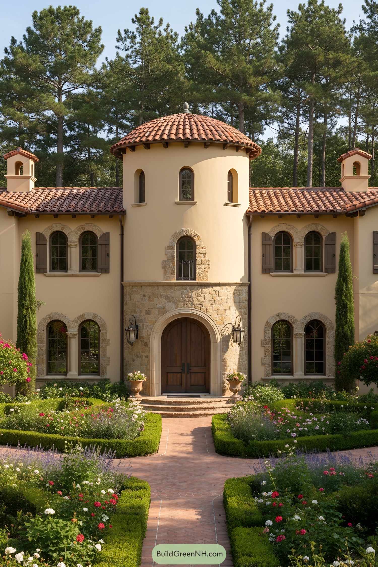 Elegant Spanish house with terracotta roof and lush gardens