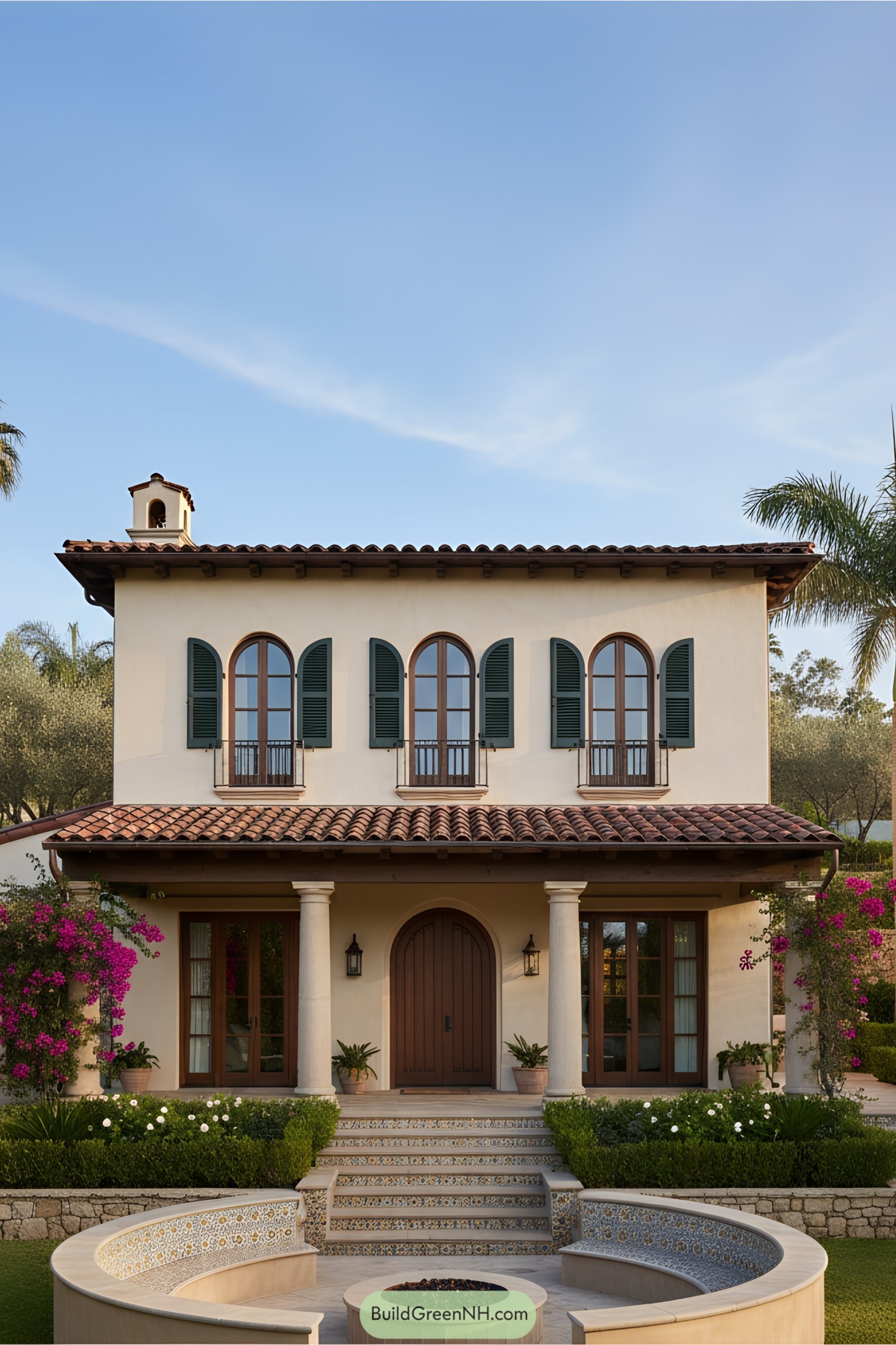 Charming Mediterranean house with terracotta roof and arch windows