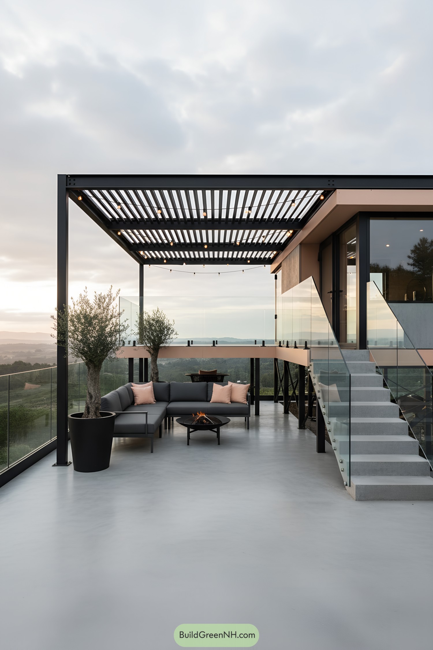 Stylish outdoor living area under a modern cabin