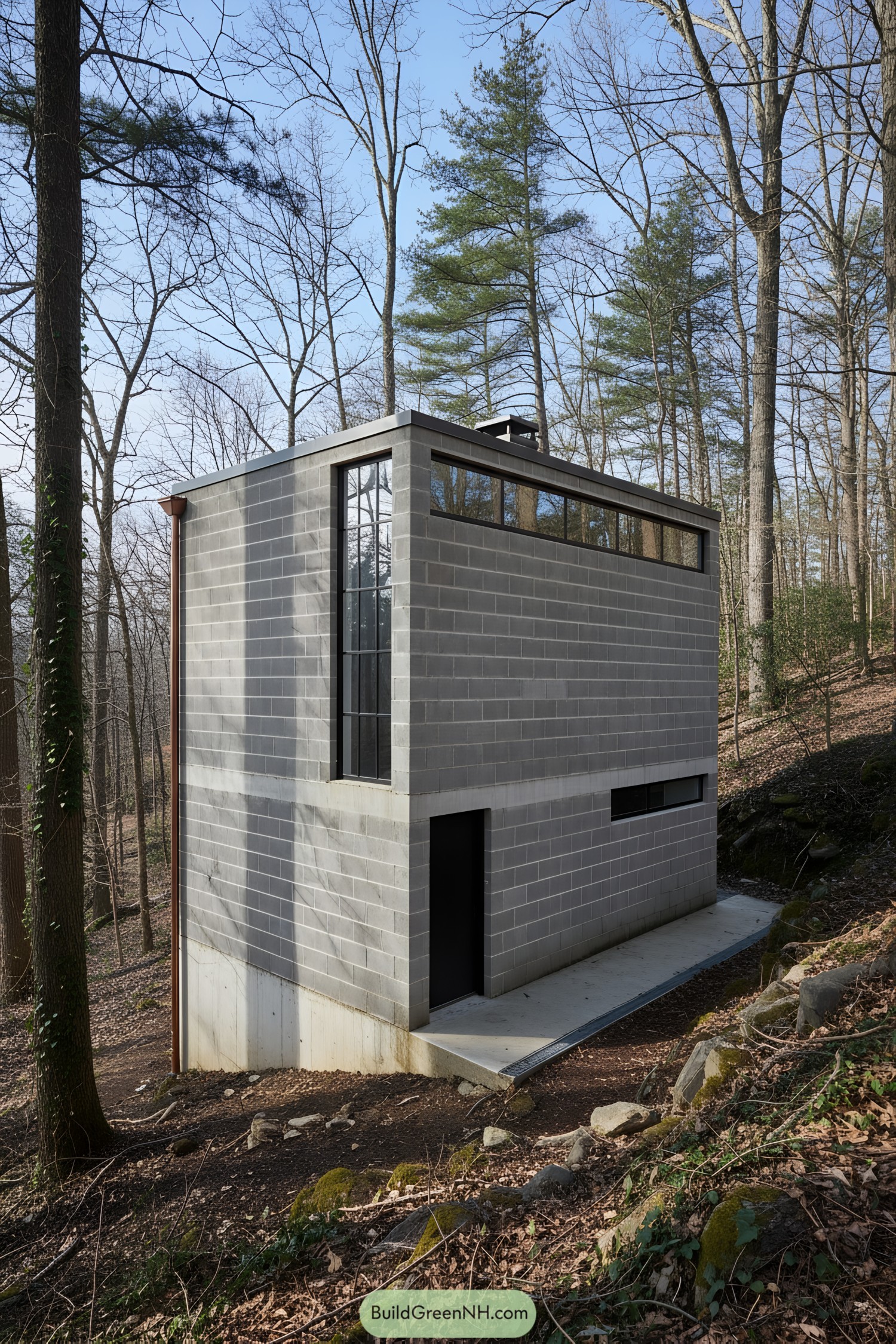 Compact concrete cabin with slit windows