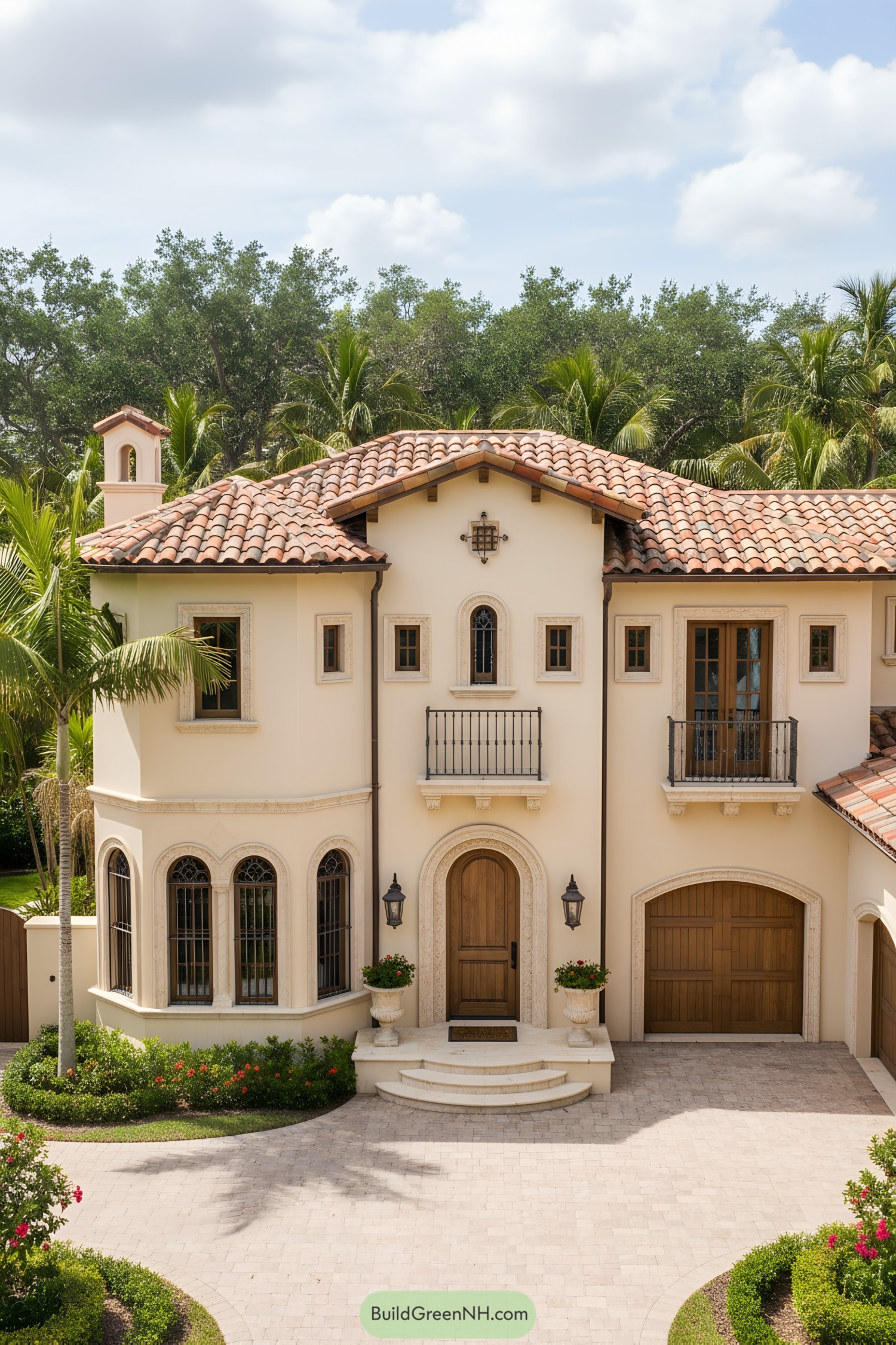 Mediterranean villa with arched windows and terracotta roof