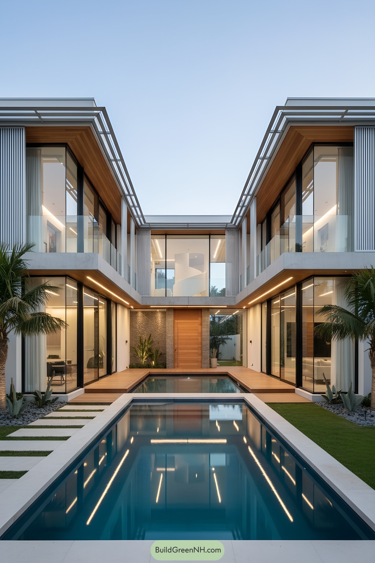 Modern U-shaped home with central lap pool