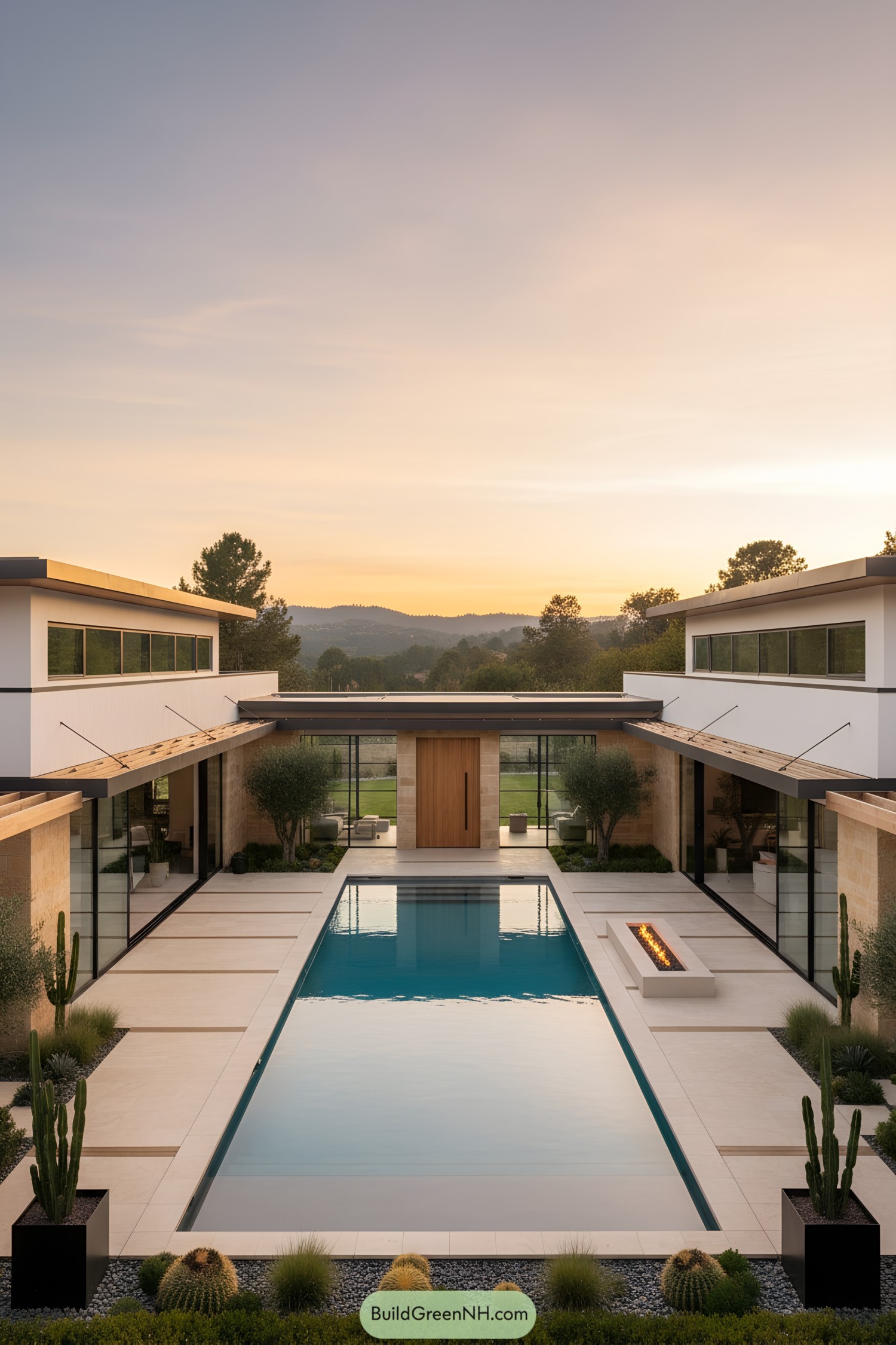 U-shaped modern home with central pool