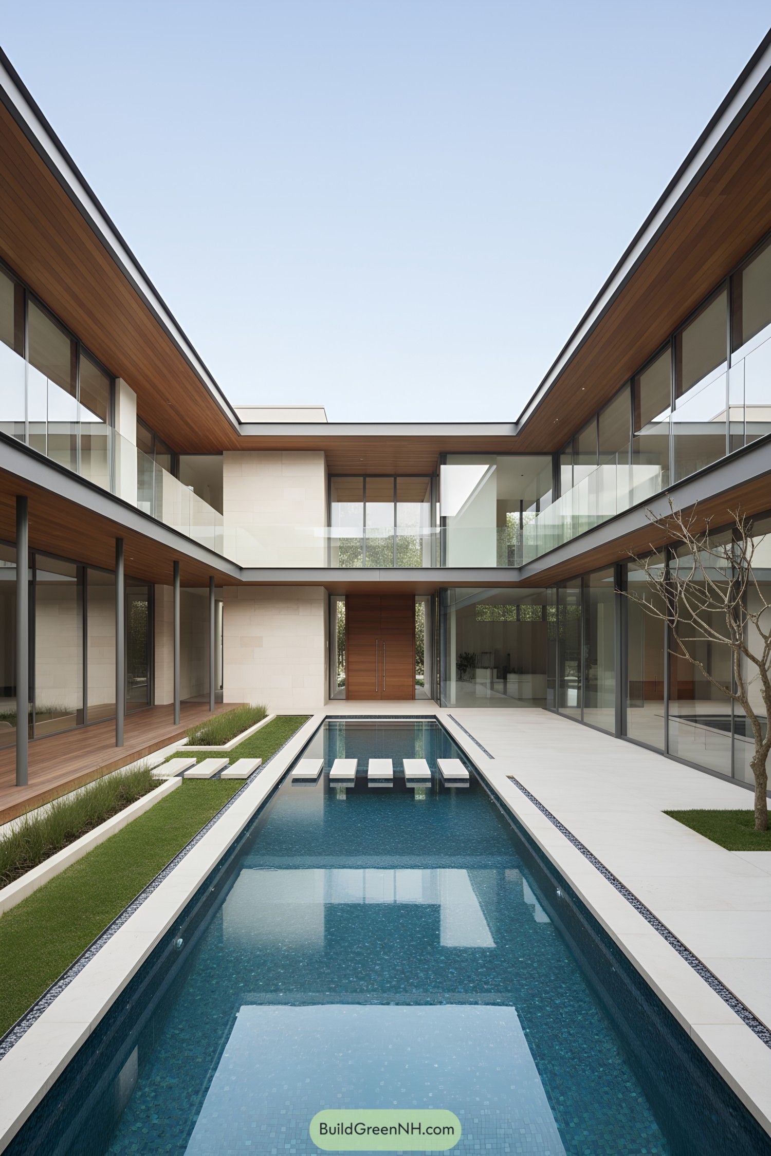 Modern U-shaped home with central lap pool